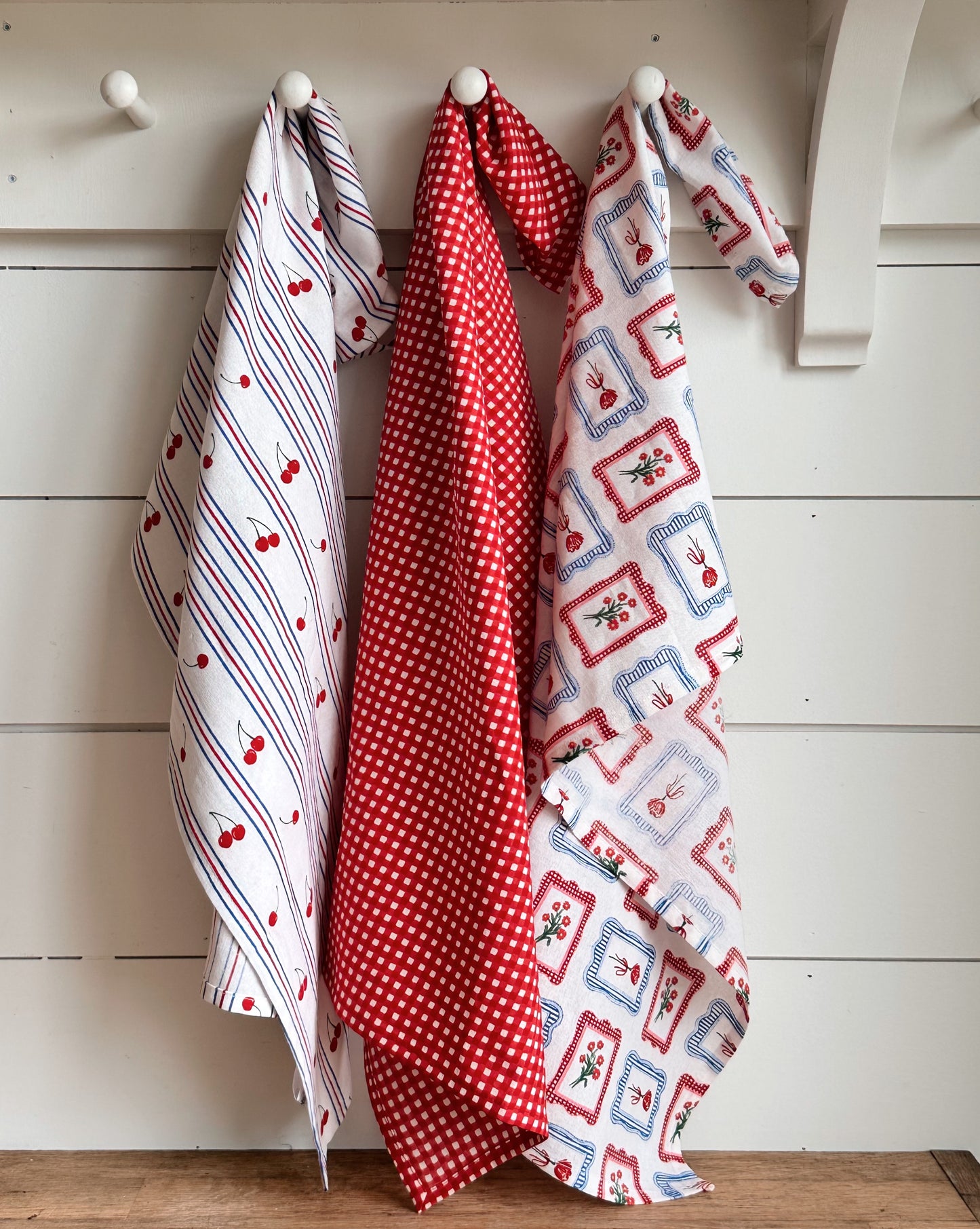 Set of Three Cherry Picking Flour Sack Tea Towels