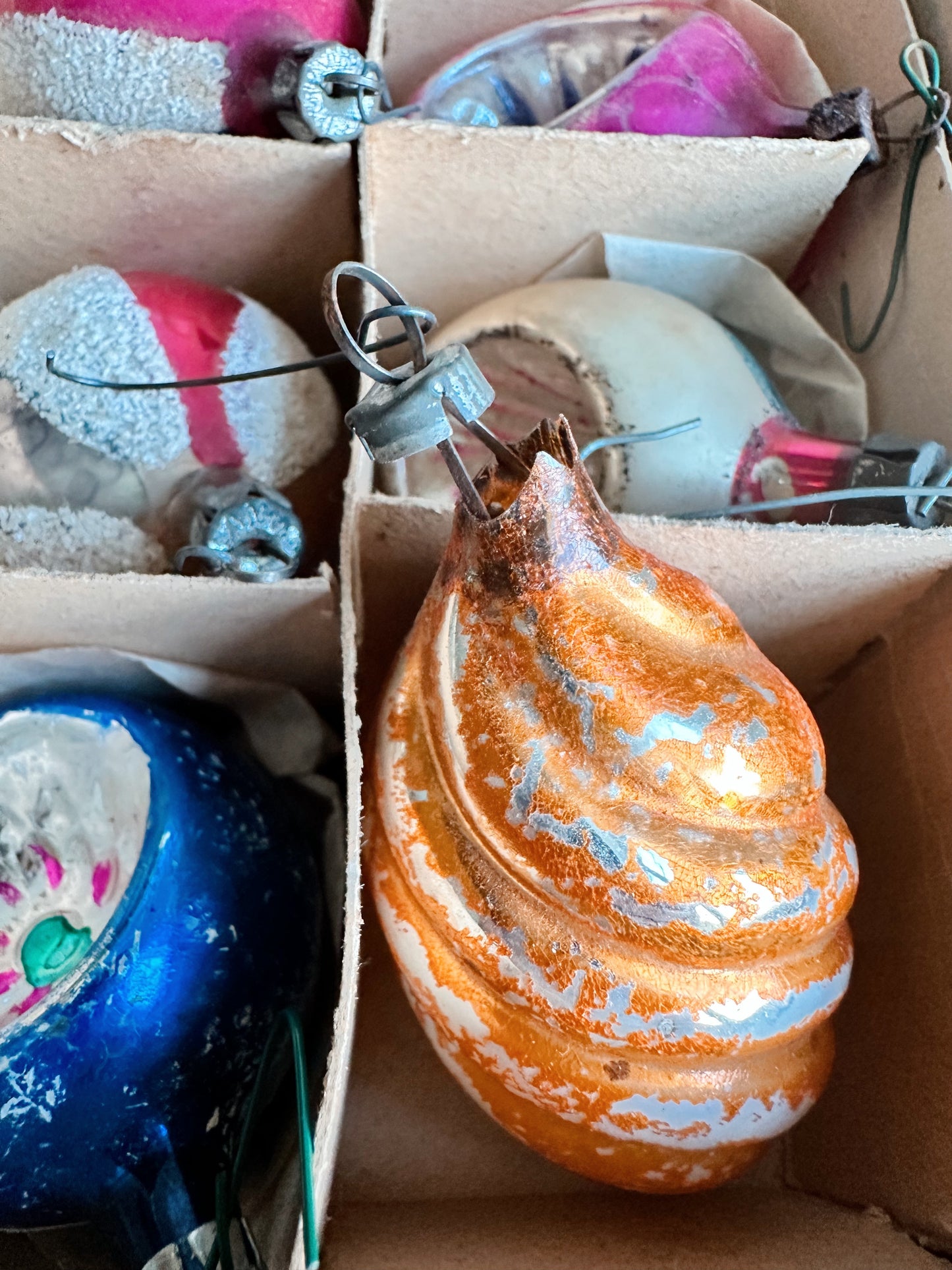 Box of Vintage Polish Fantasia Glass Ornaments