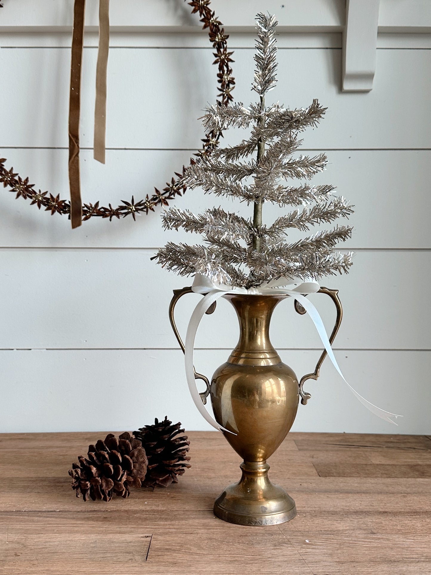 Vintage Brass Vase Tinsel Tree