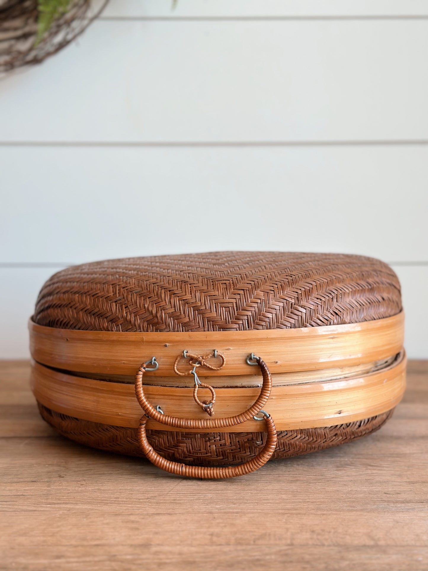 Set of Three Vintage Nesting Rattan & Bamboo Baskets