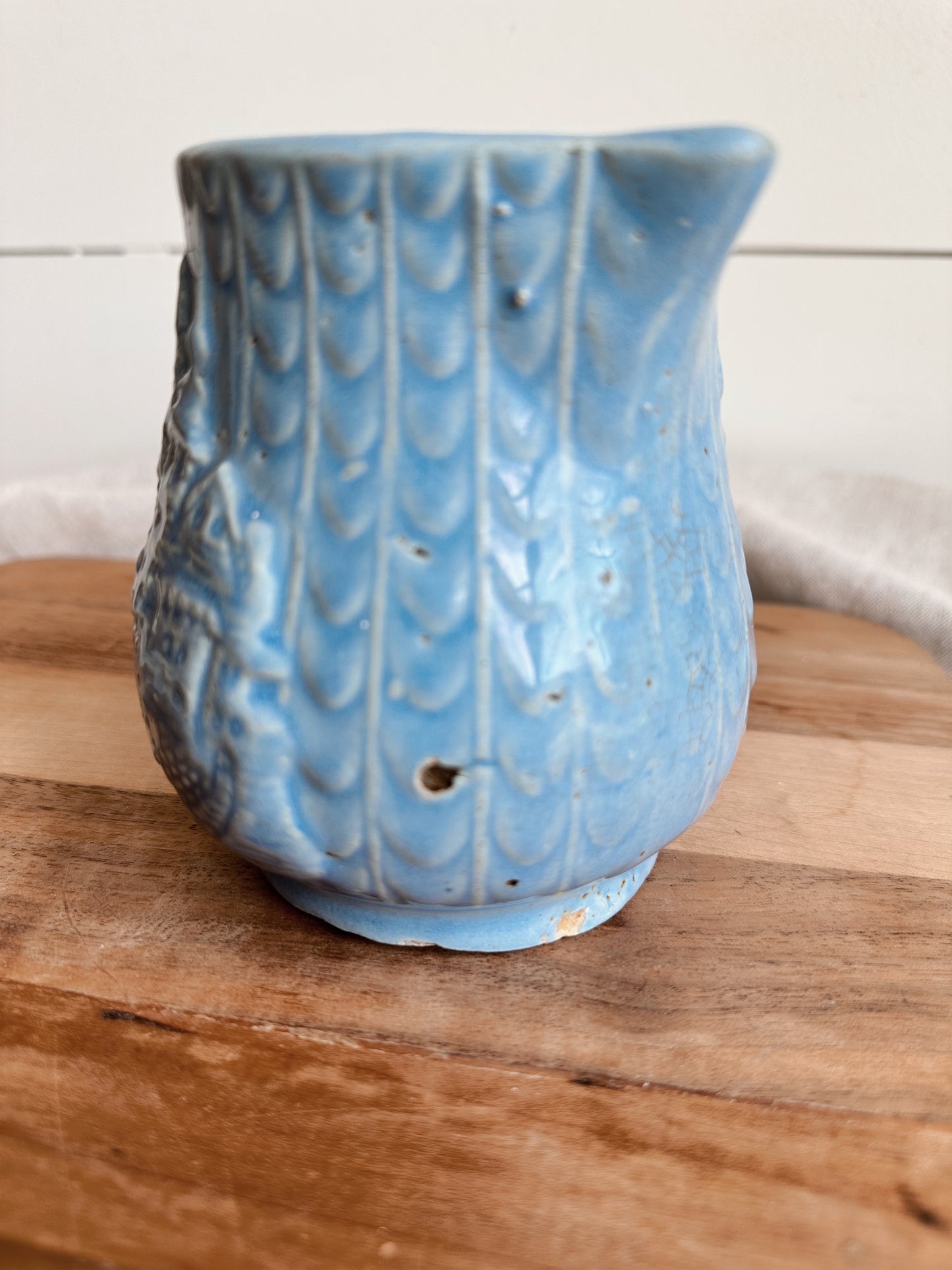 Vintage Castle Monestary Fish Scale Stoneware Creamer