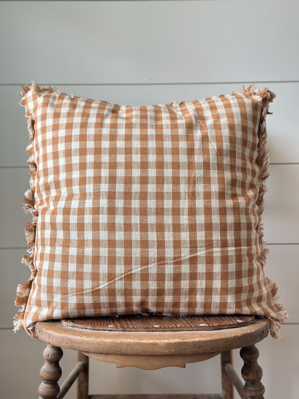 Pumpkin & Cream Gingham Pillow