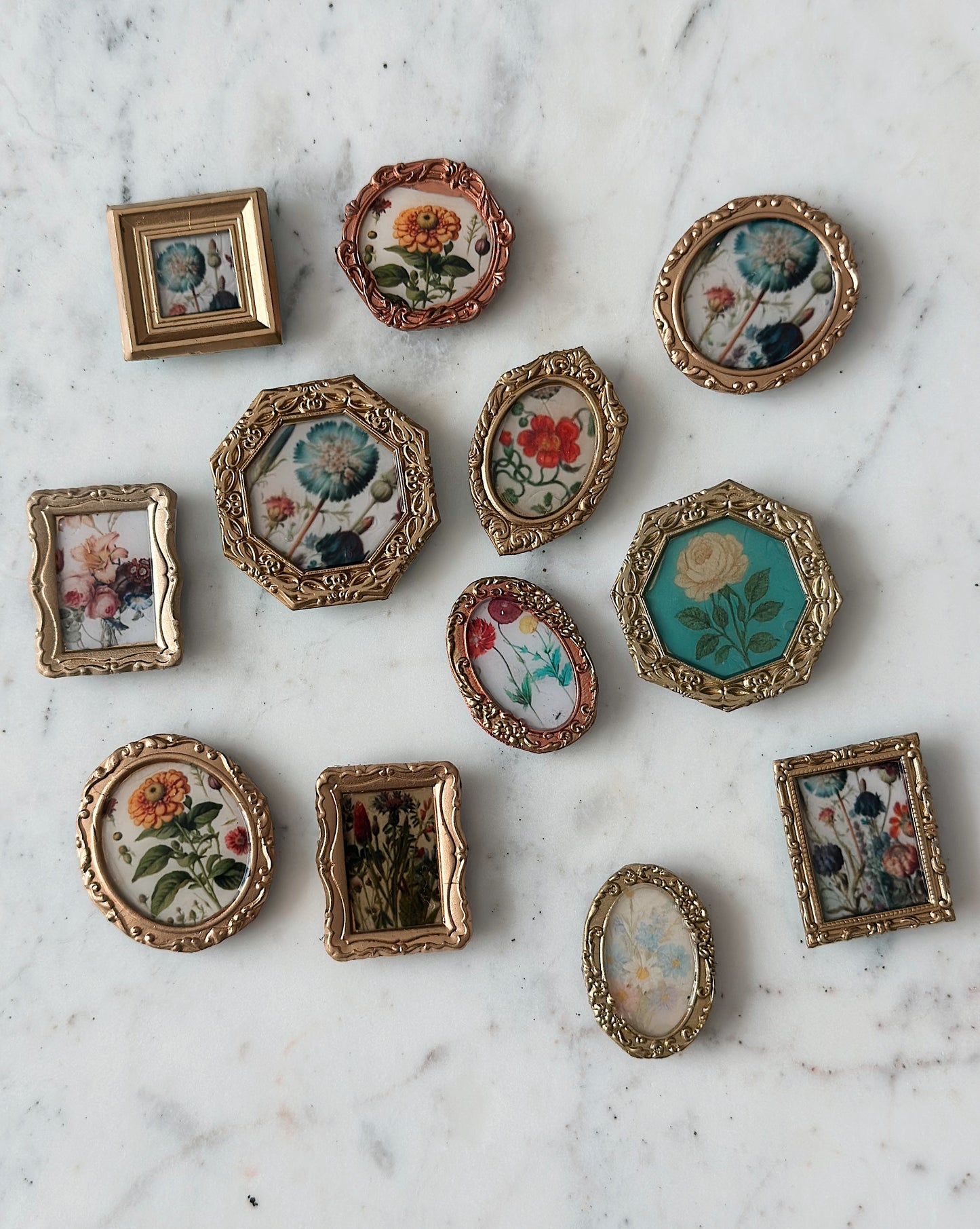 Itty Bitty Handmade Vintage Framed Floral Magnets (Set of 4)