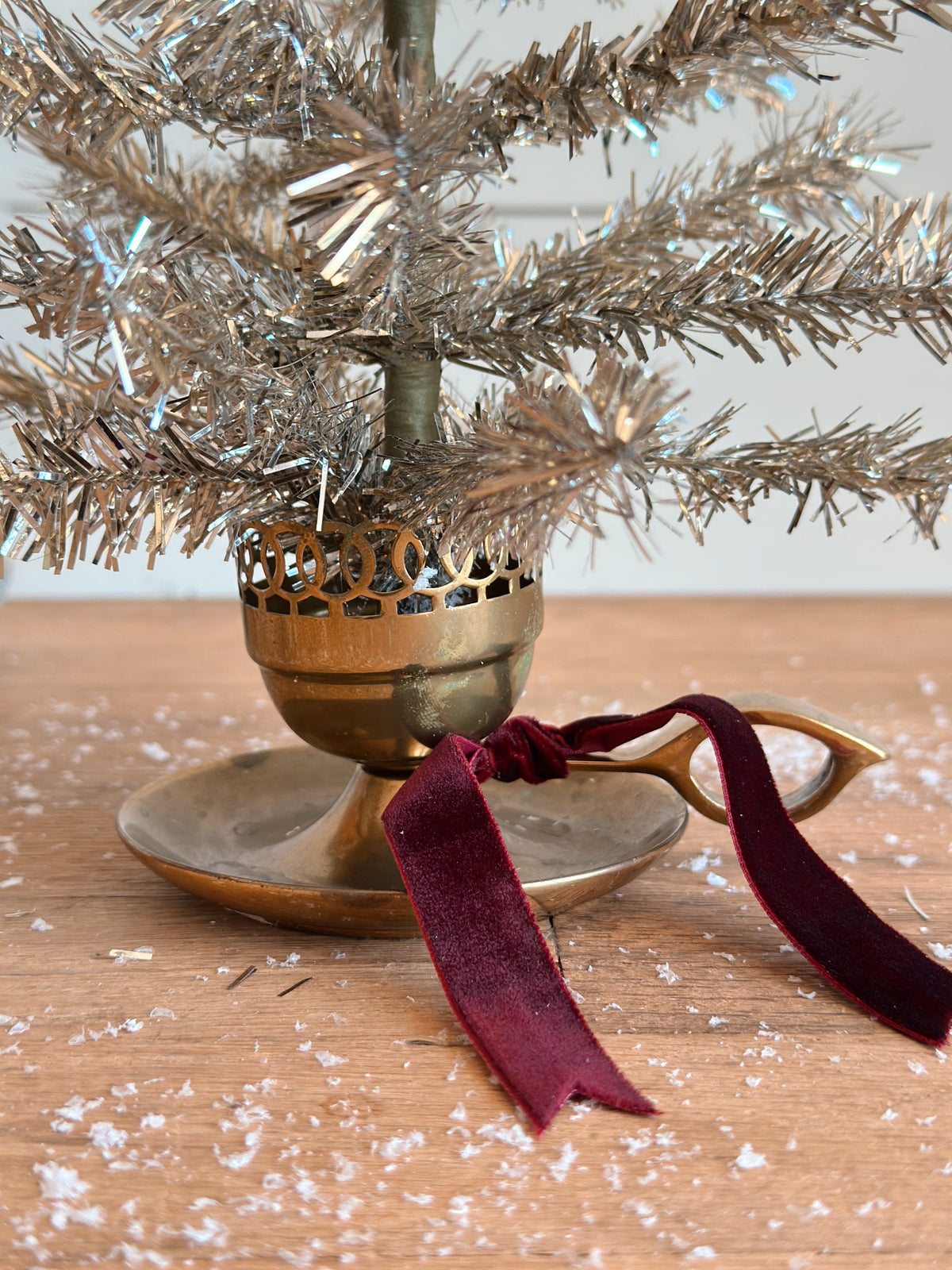 Vintage Brass Candle Holder Tinsel Tree