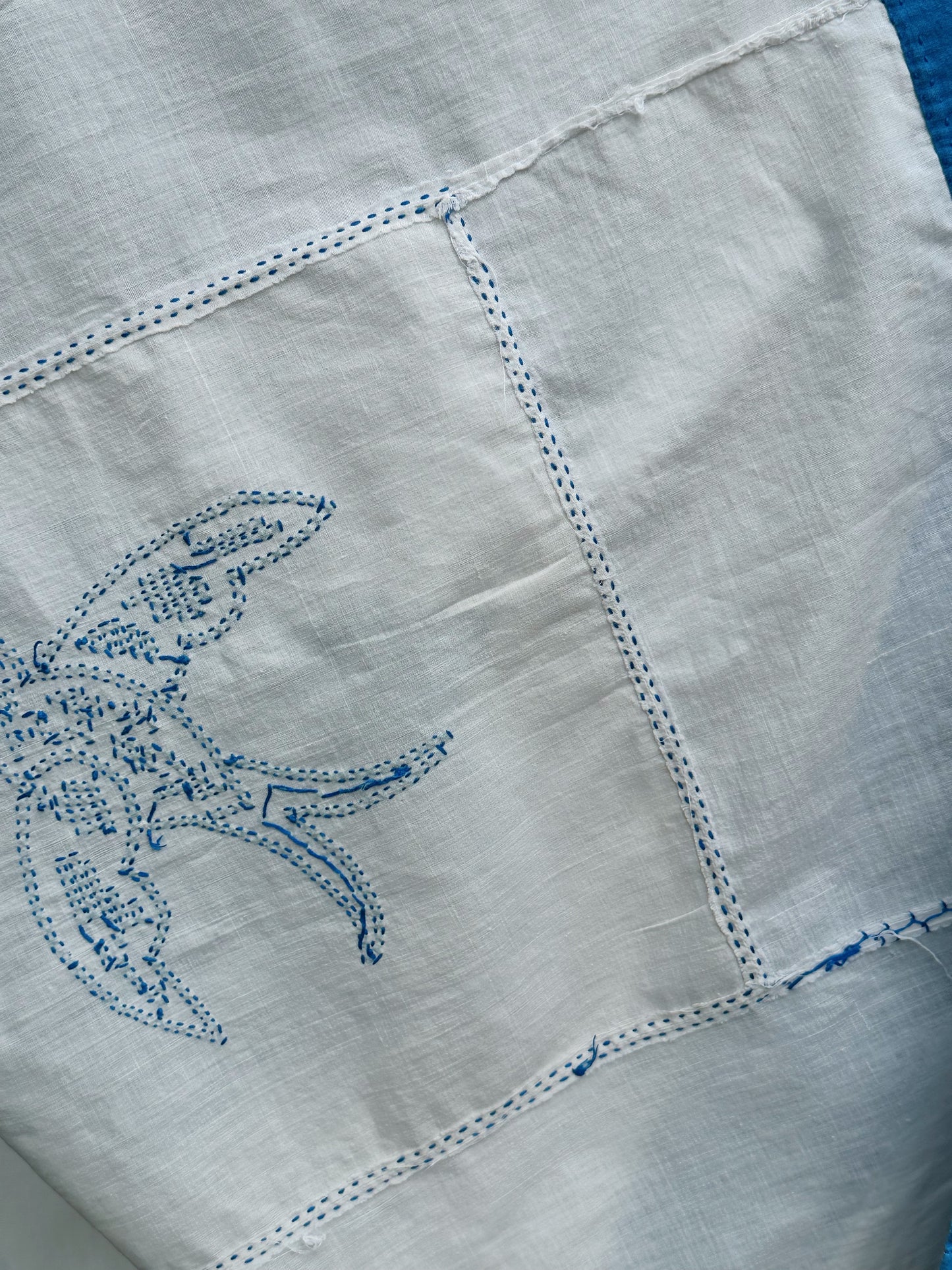 Oversized Vintage Cross Stitched Bird Table Runner