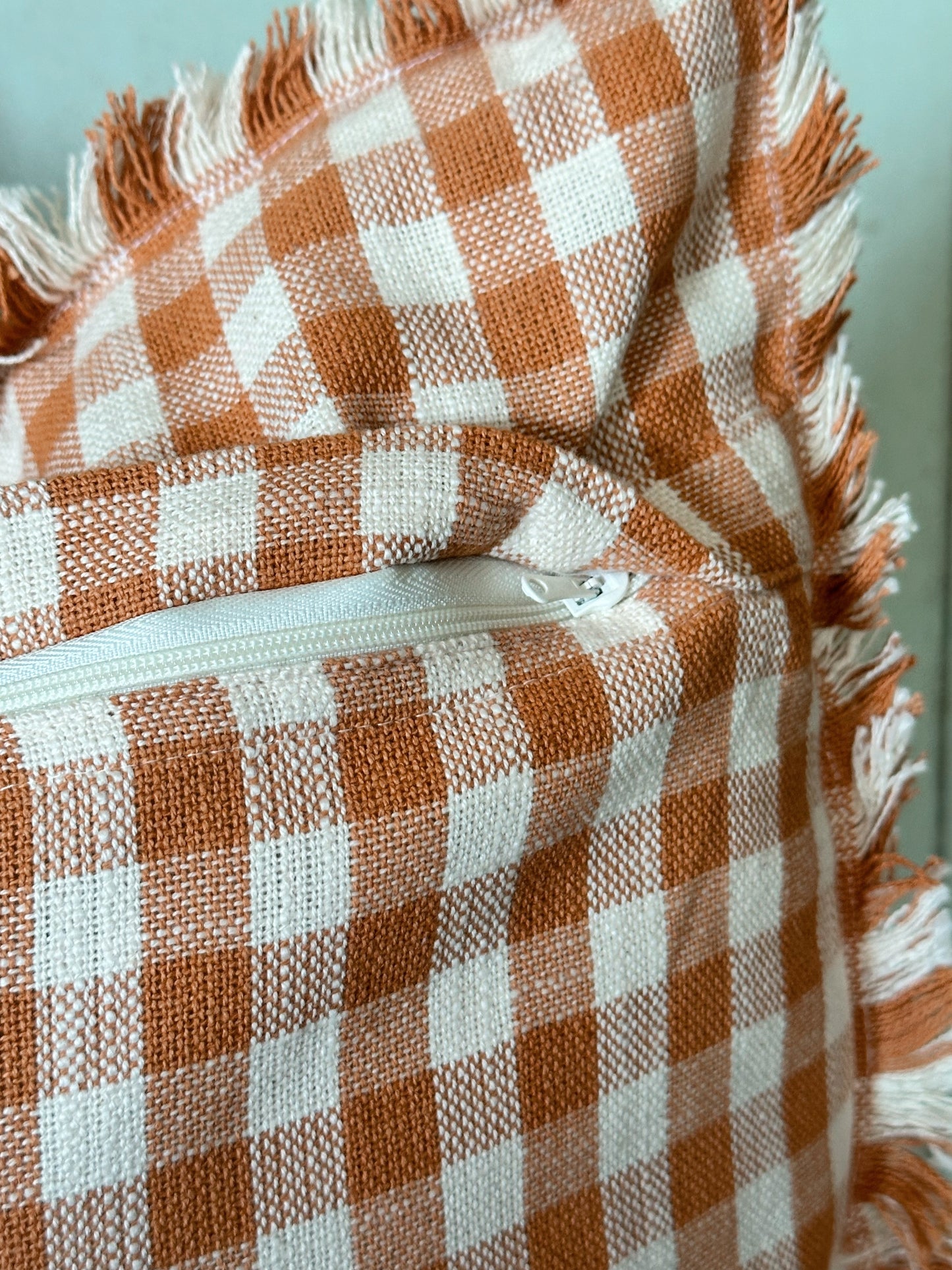 Pumpkin & Cream Gingham Pillow