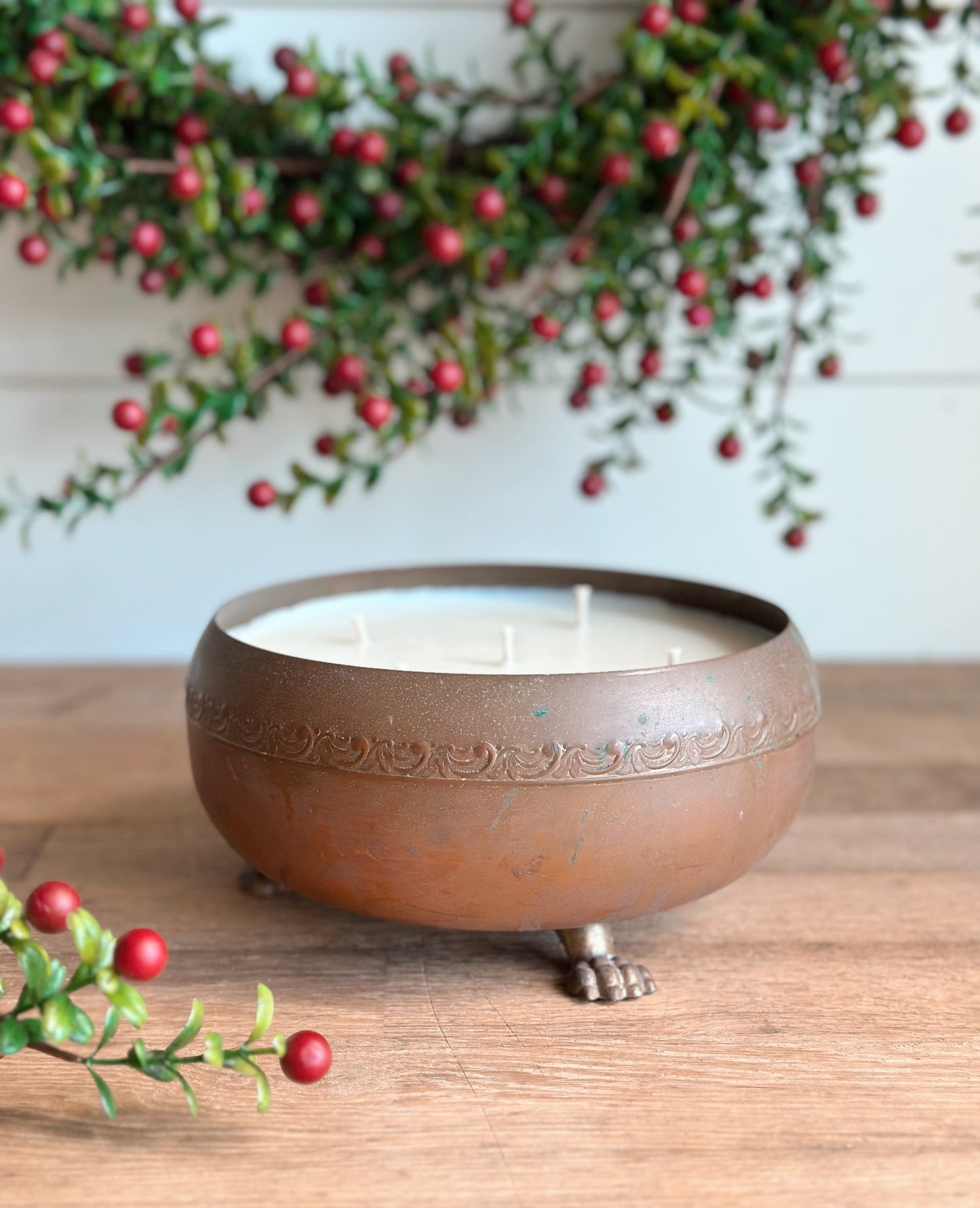 Cozy Christmas Vintage Vessel Candle, Copper Footed Bowl