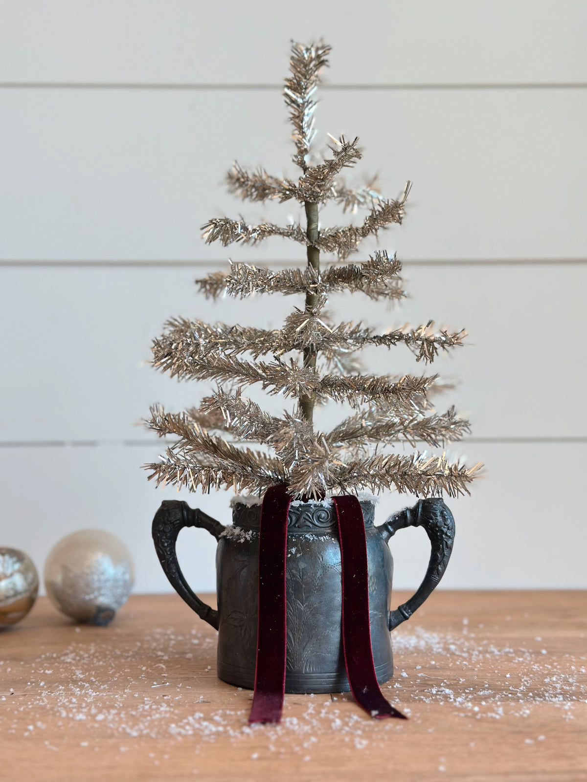 Vintage Silver Plate Sugar Bowl Tinsel Tree