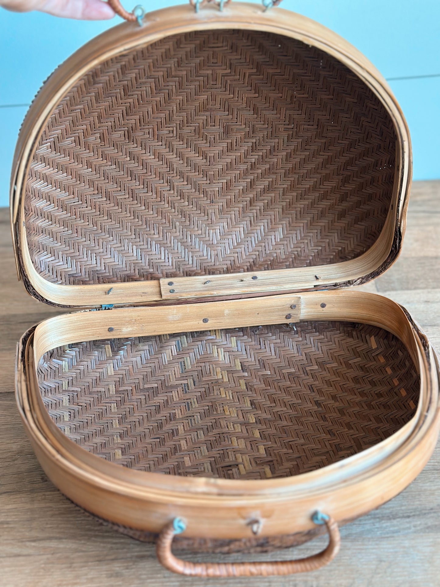Set of Three Vintage Nesting Rattan & Bamboo Baskets