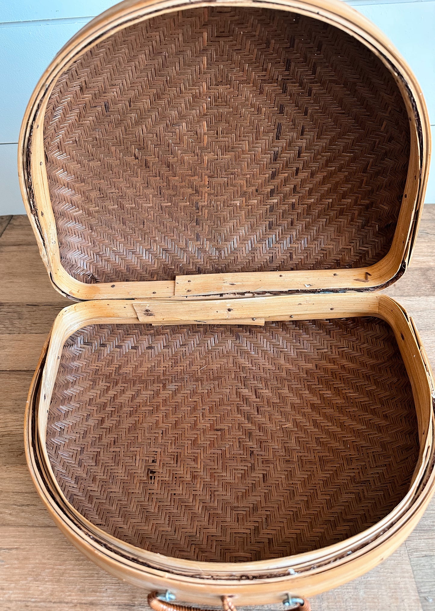 Set of Three Vintage Nesting Rattan & Bamboo Baskets