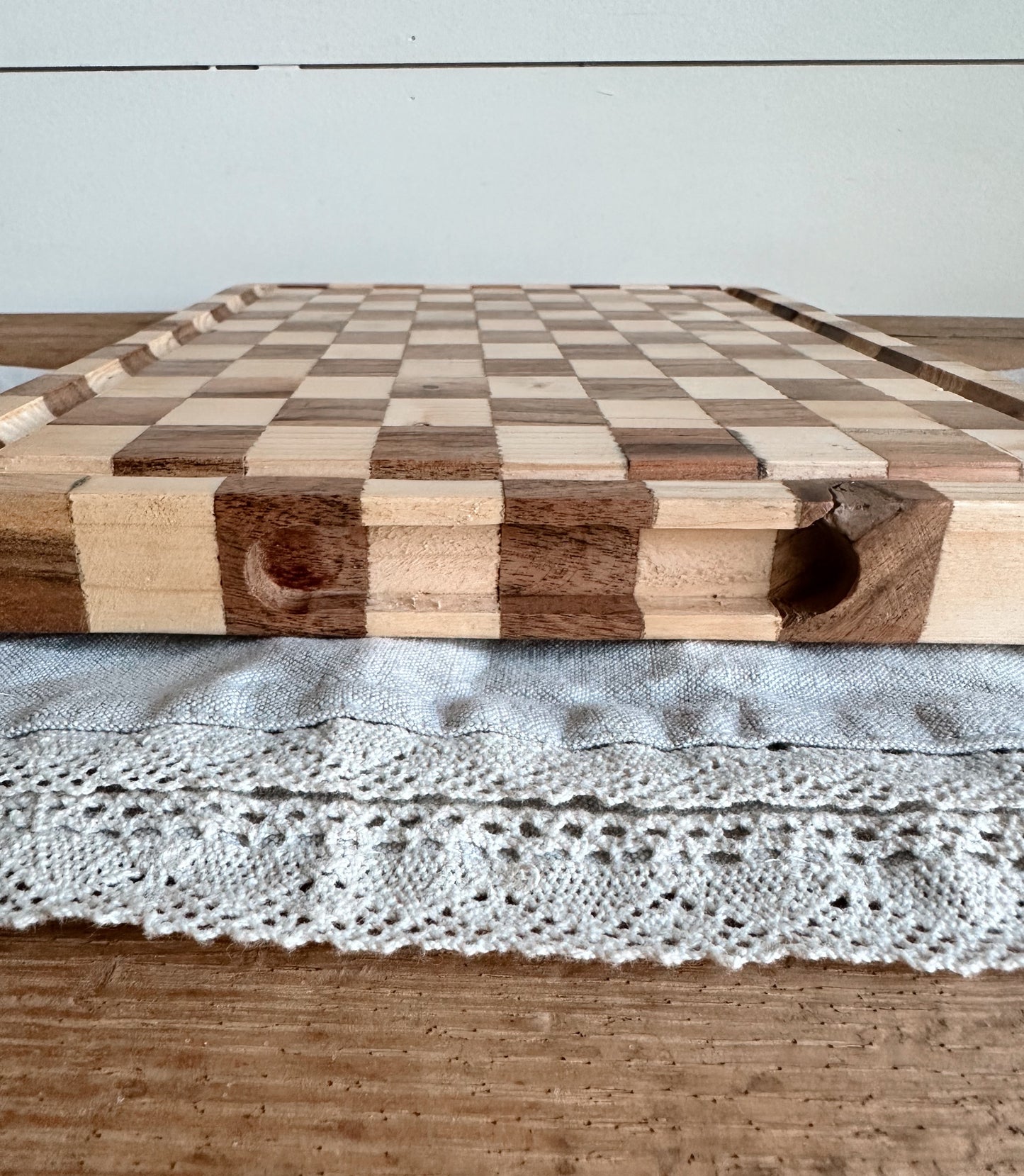 Rustic Wood Checkerboard Tray