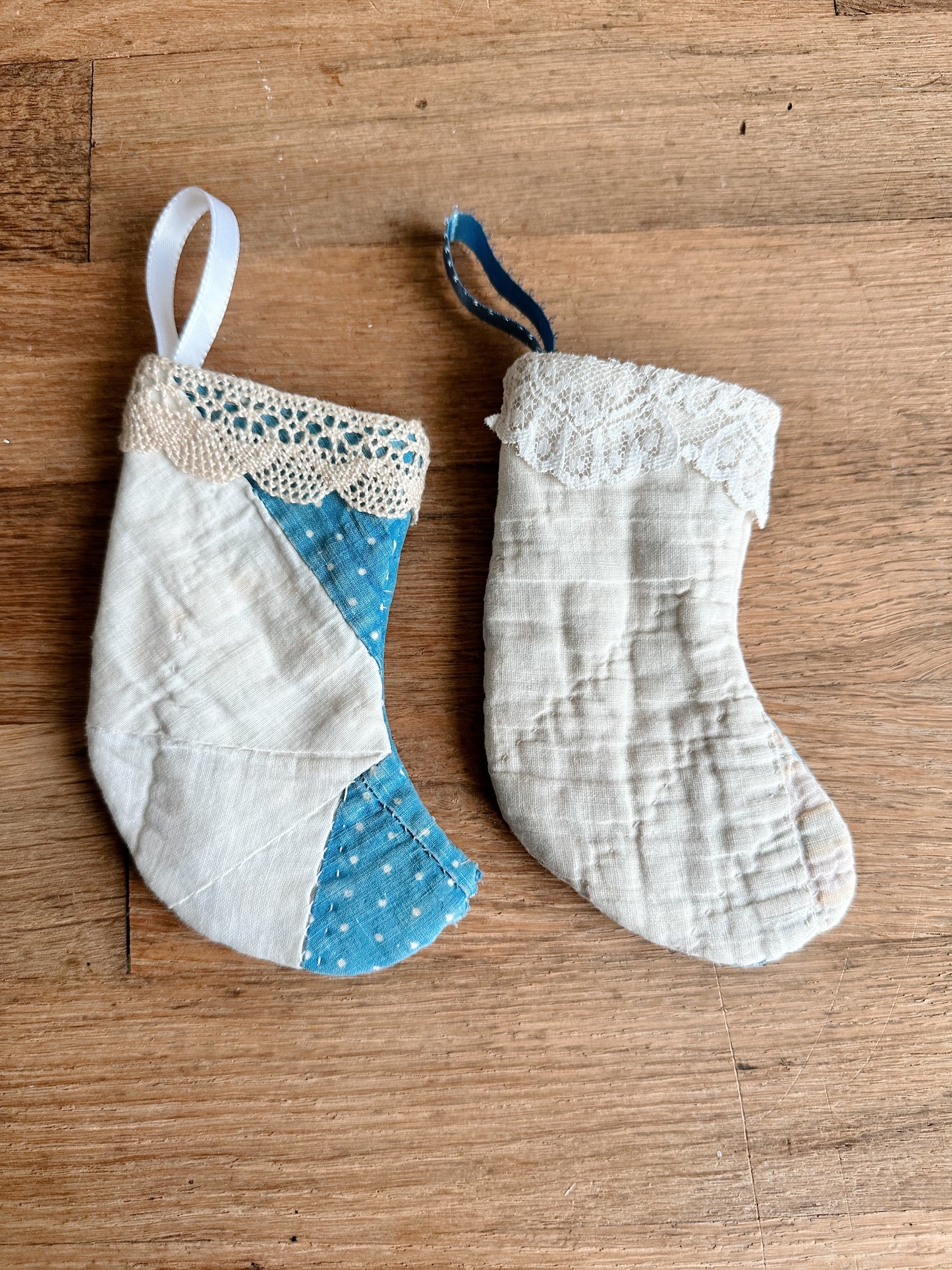 Pair of Petite Vintage Handmade Quilt Stockings