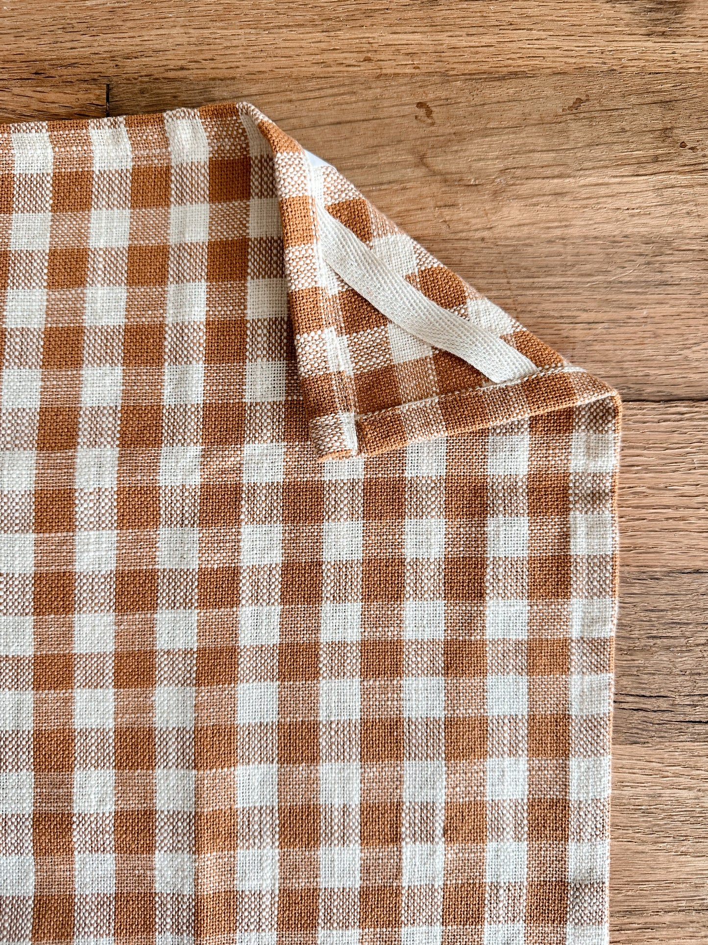 Set of Three Block Print and Gingham Tea Towels (pumpkin)