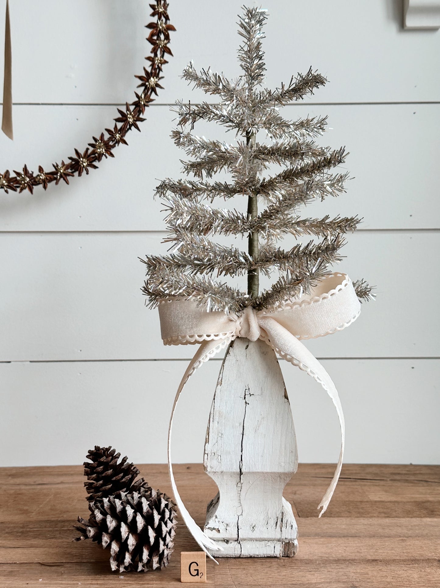 Vintage Wood Finial Tinsel Tree