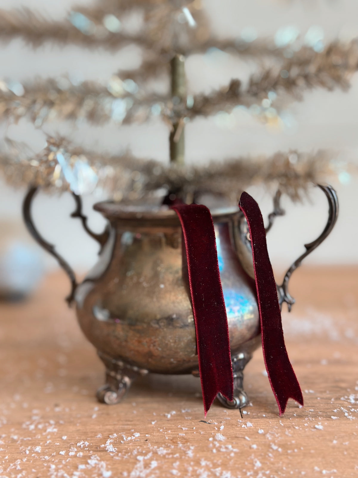 Vintage Silver Plate Sugar Pot Tinsel Tree