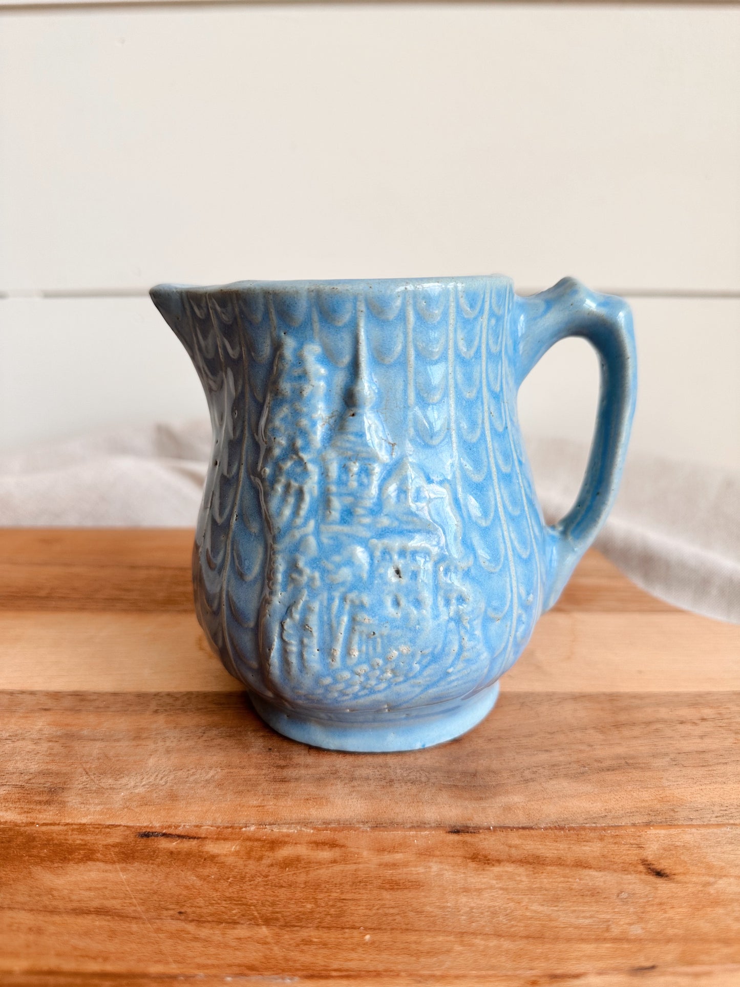Vintage Castle Monestary Fish Scale Stoneware Creamer