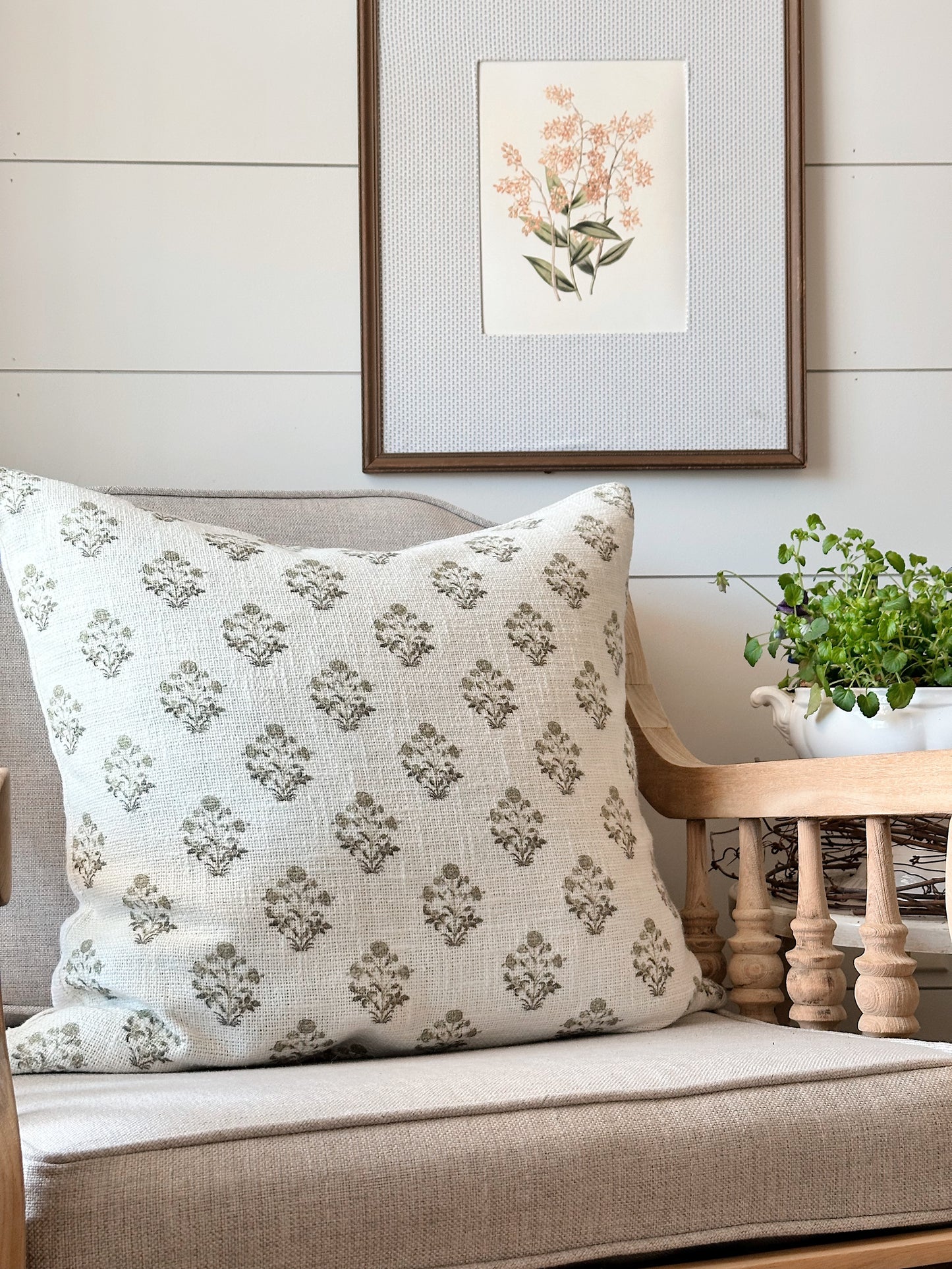 Isabella Floral Block Print Pillow Cover in Sage