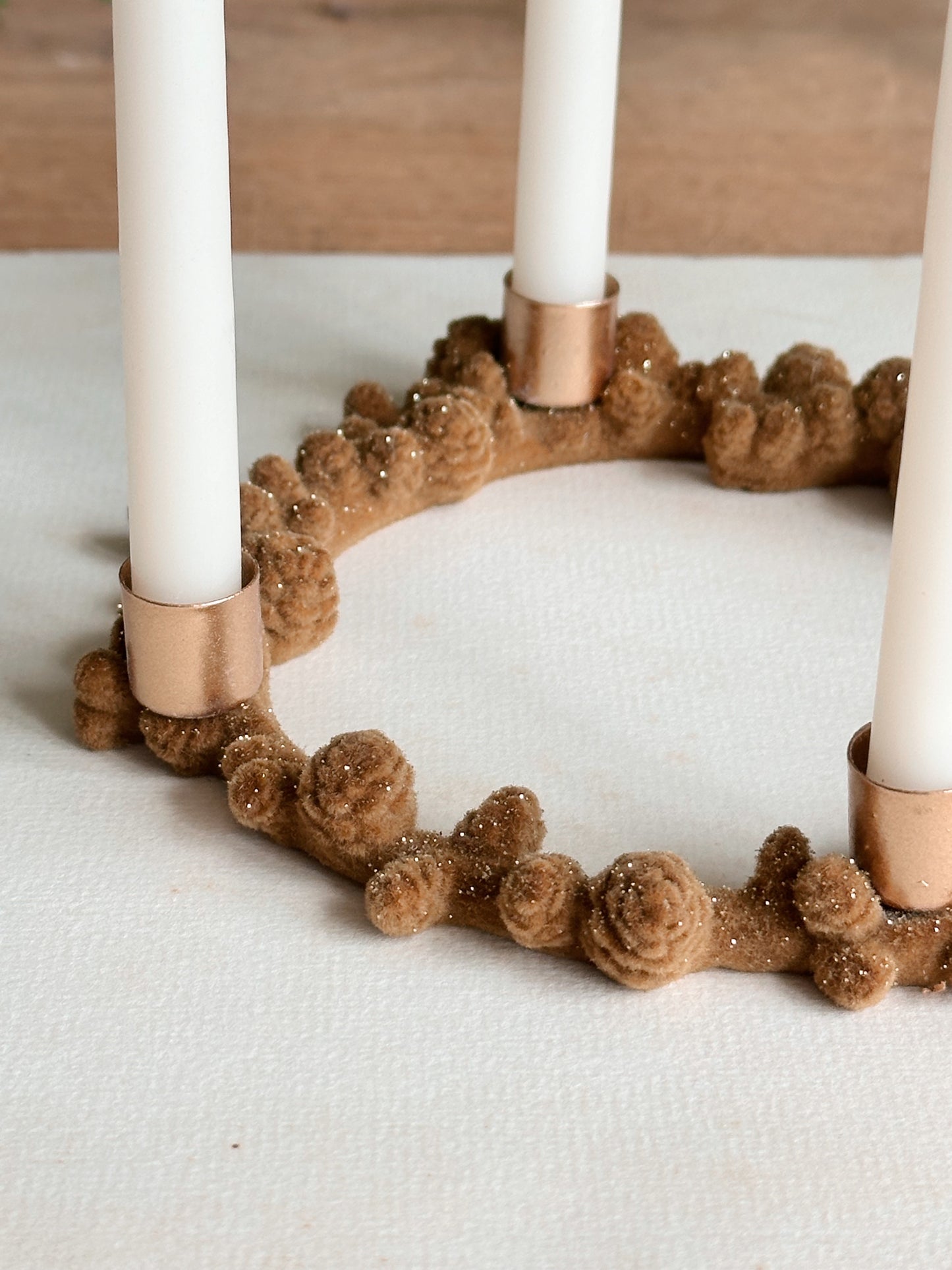 Flocked Velvet Advent Candle Holder & Candles