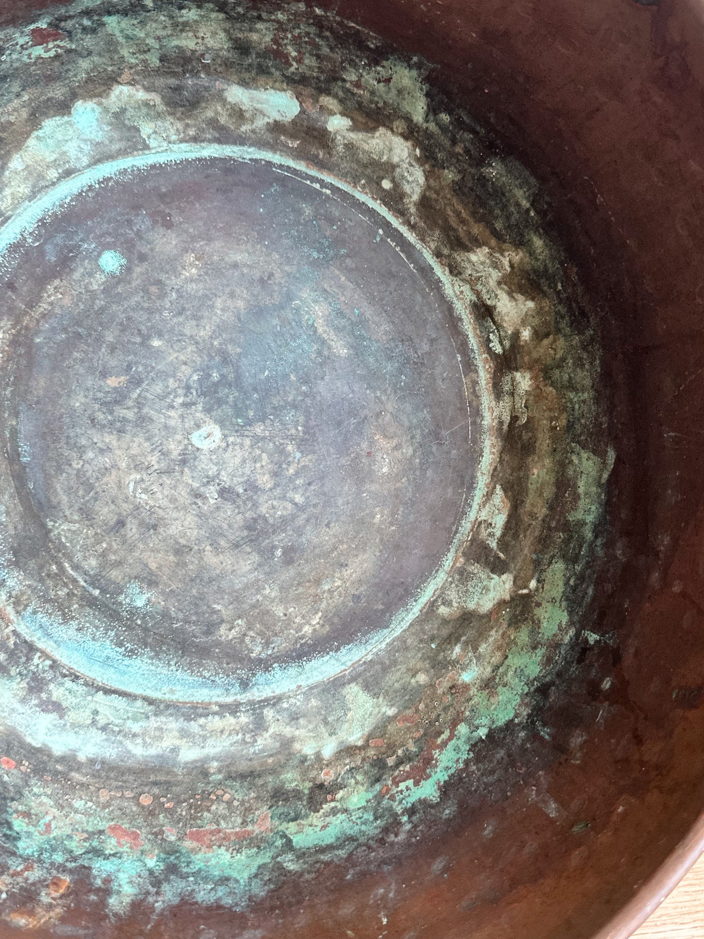 Antique Copper Mixing Bowl with Wrought Iron Handles, c. 1900
