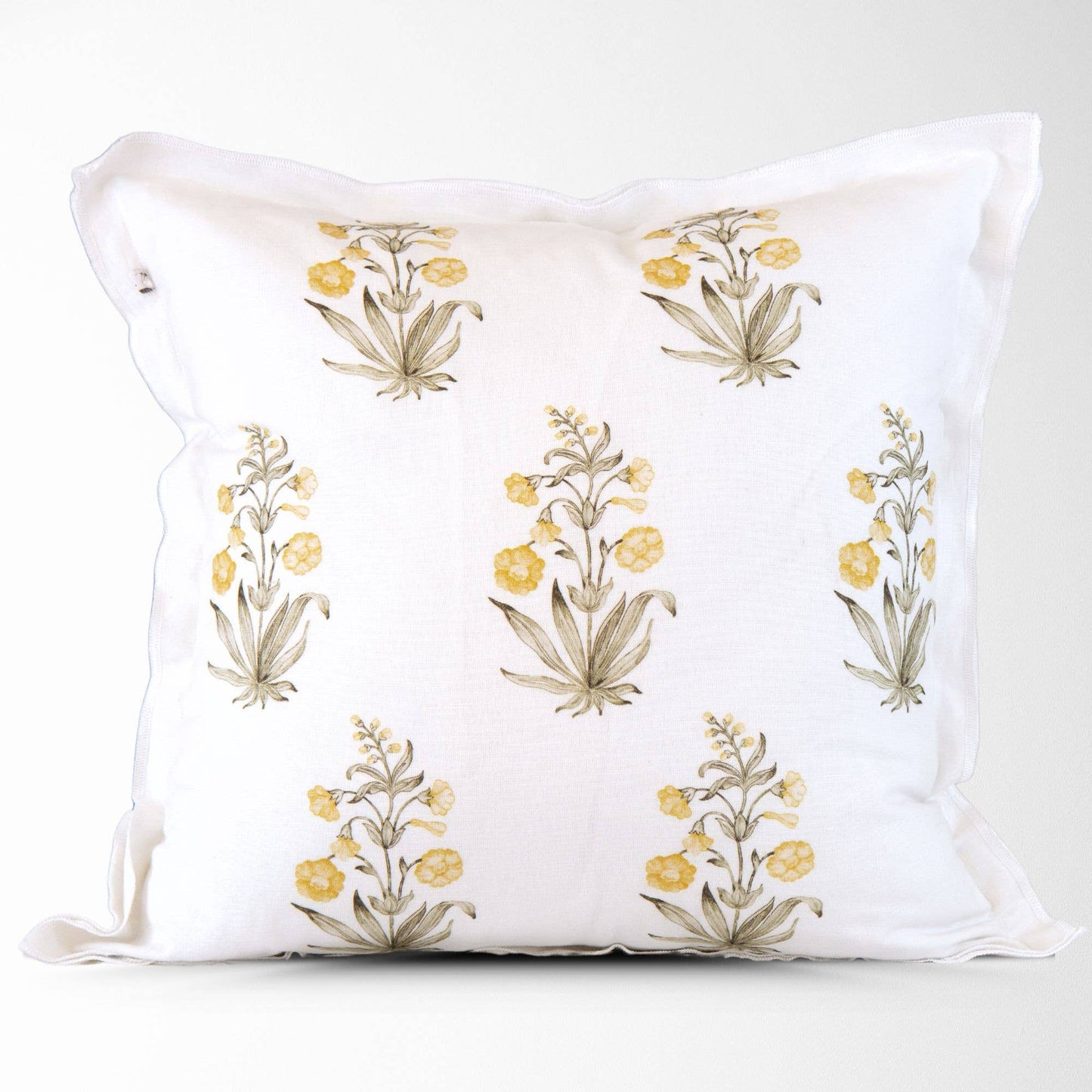 Lucy Block Print Floral Pillow Cover in Yellow