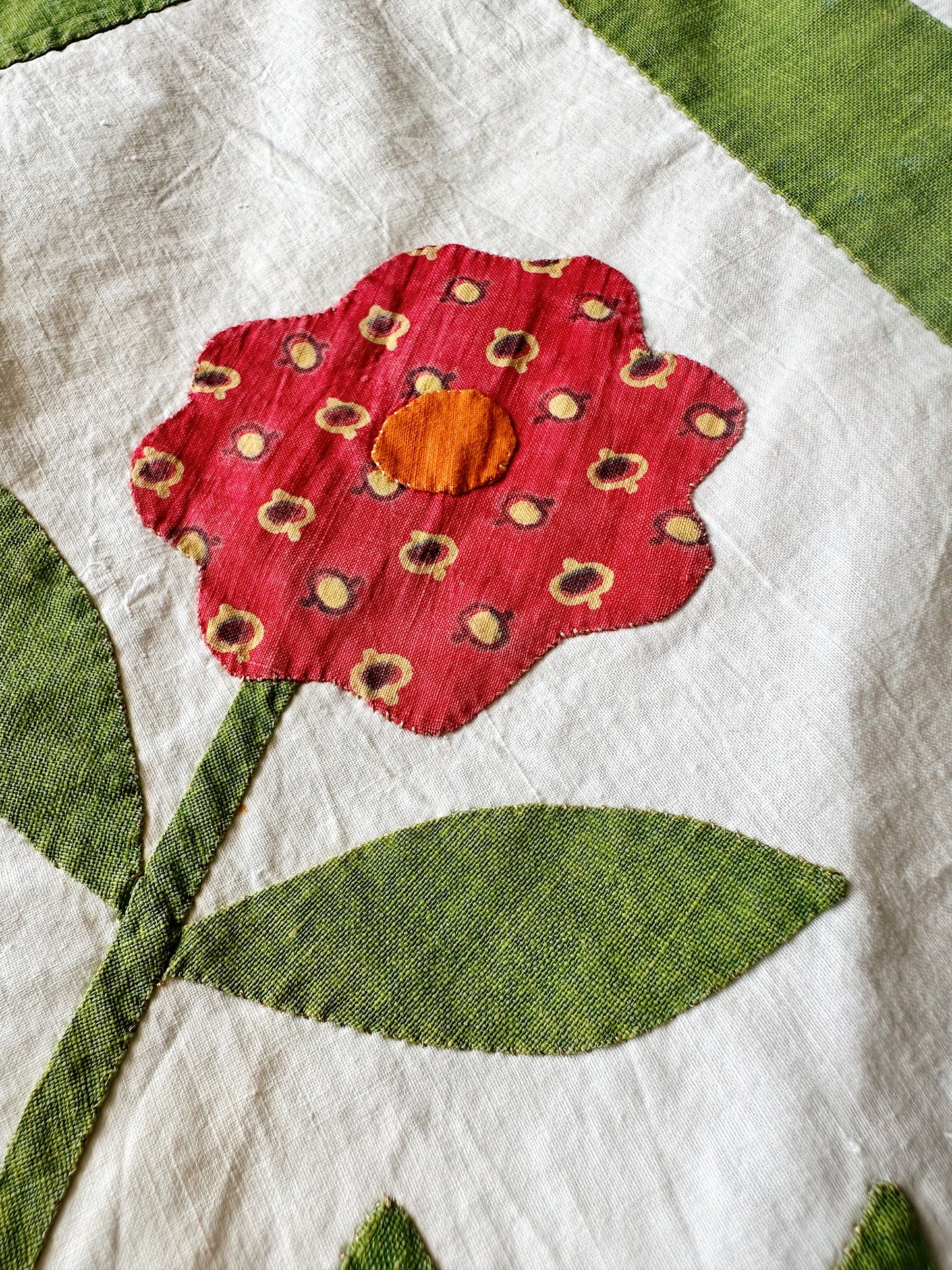 Vintage Hand Appliqué Flower Trellis Quilt Top