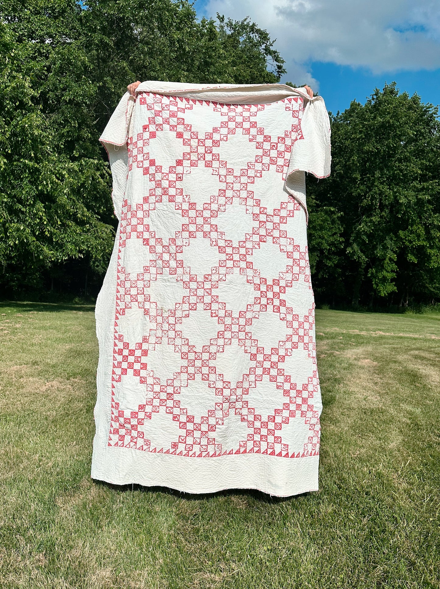 Vintage Hand Stitched Irish Chain Cutter Quilt