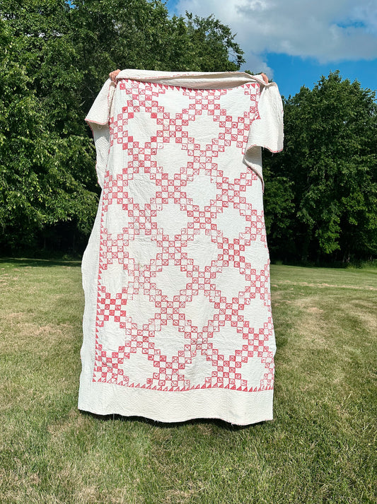 Vintage Hand Stitched Irish Chain Cutter Quilt