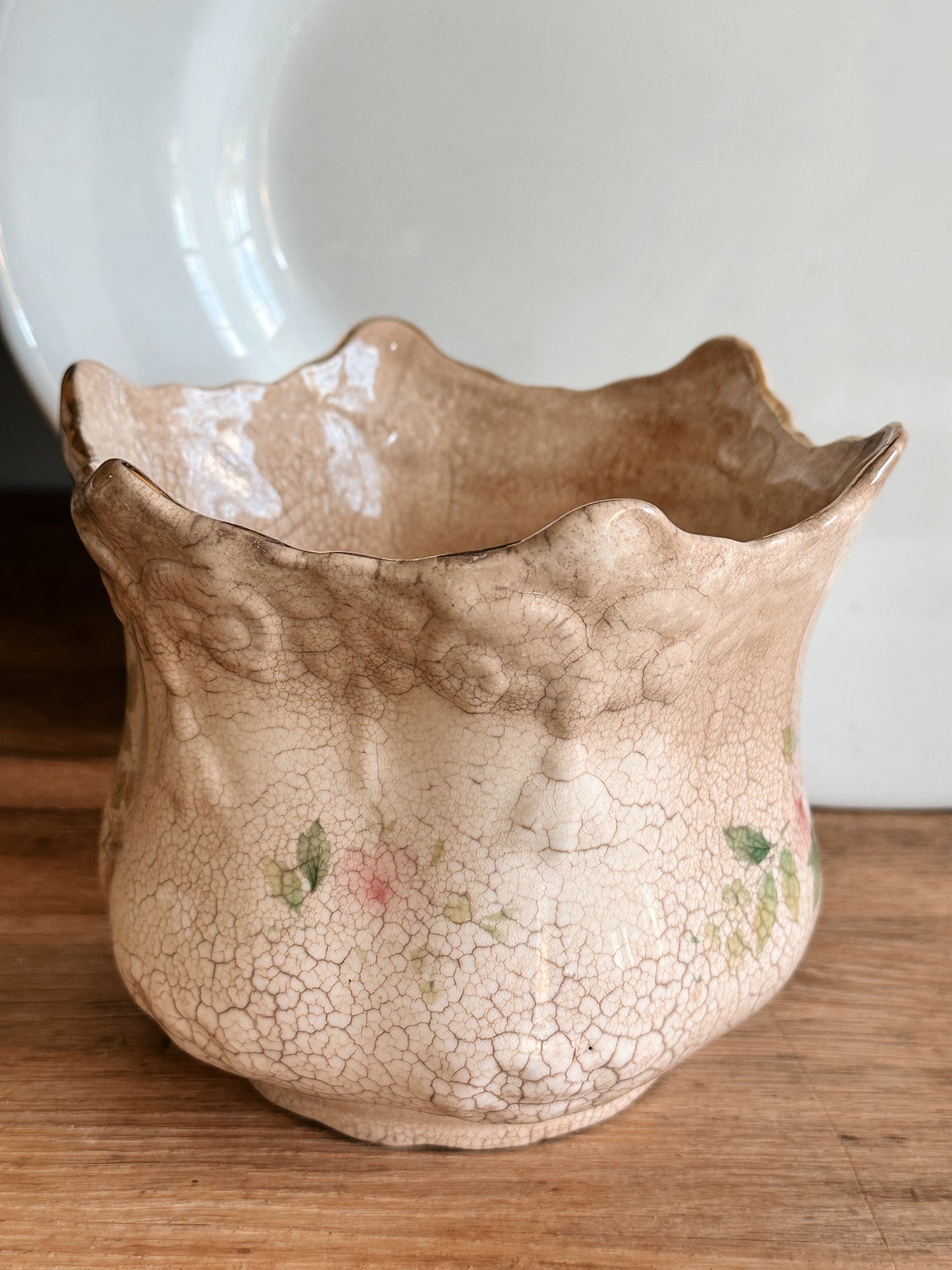 Antique Stained Coronet Bone China Vessel, Staffordshire England