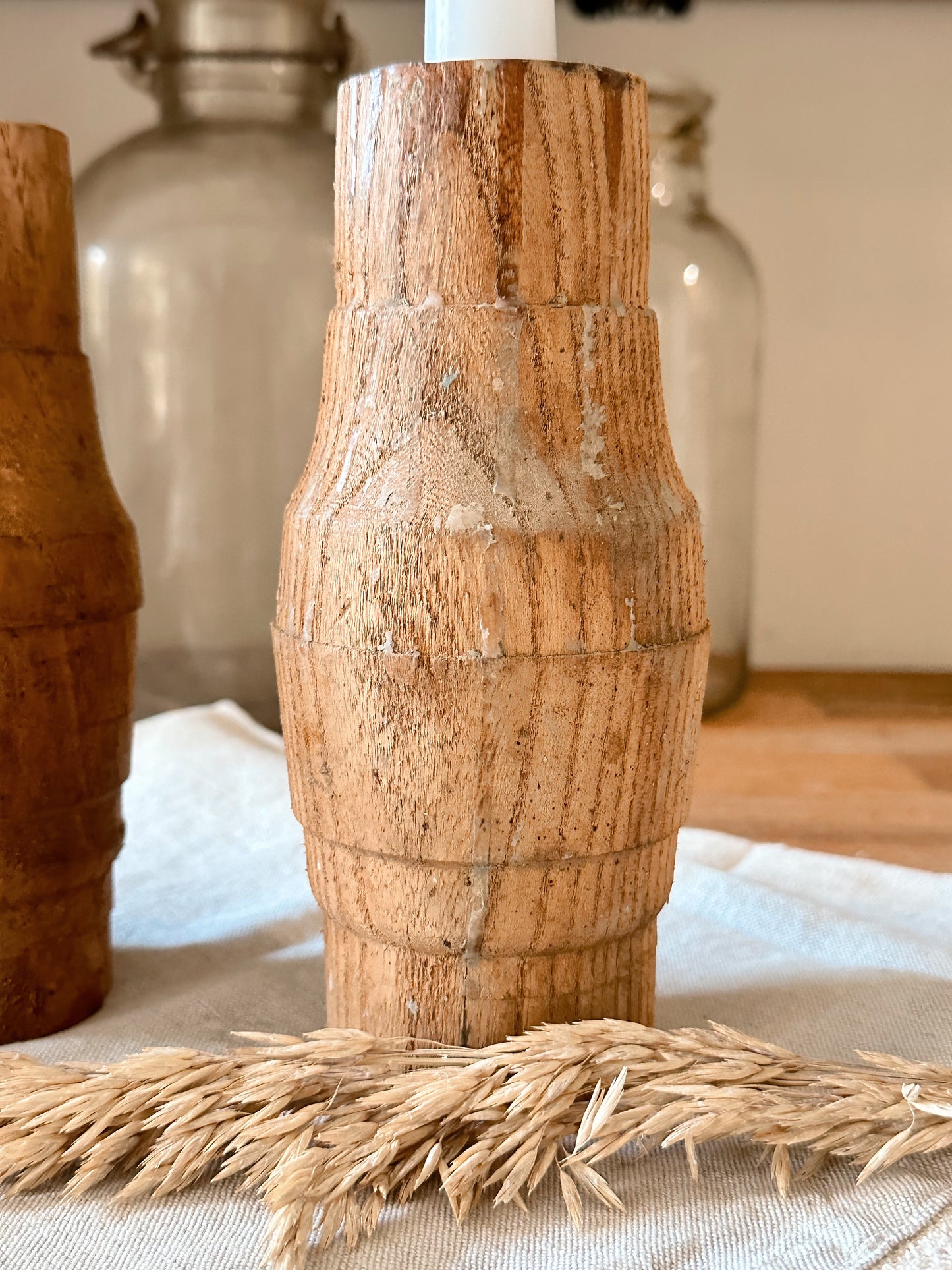 Found Salvaged Wood Wheel Cog Candle Holders