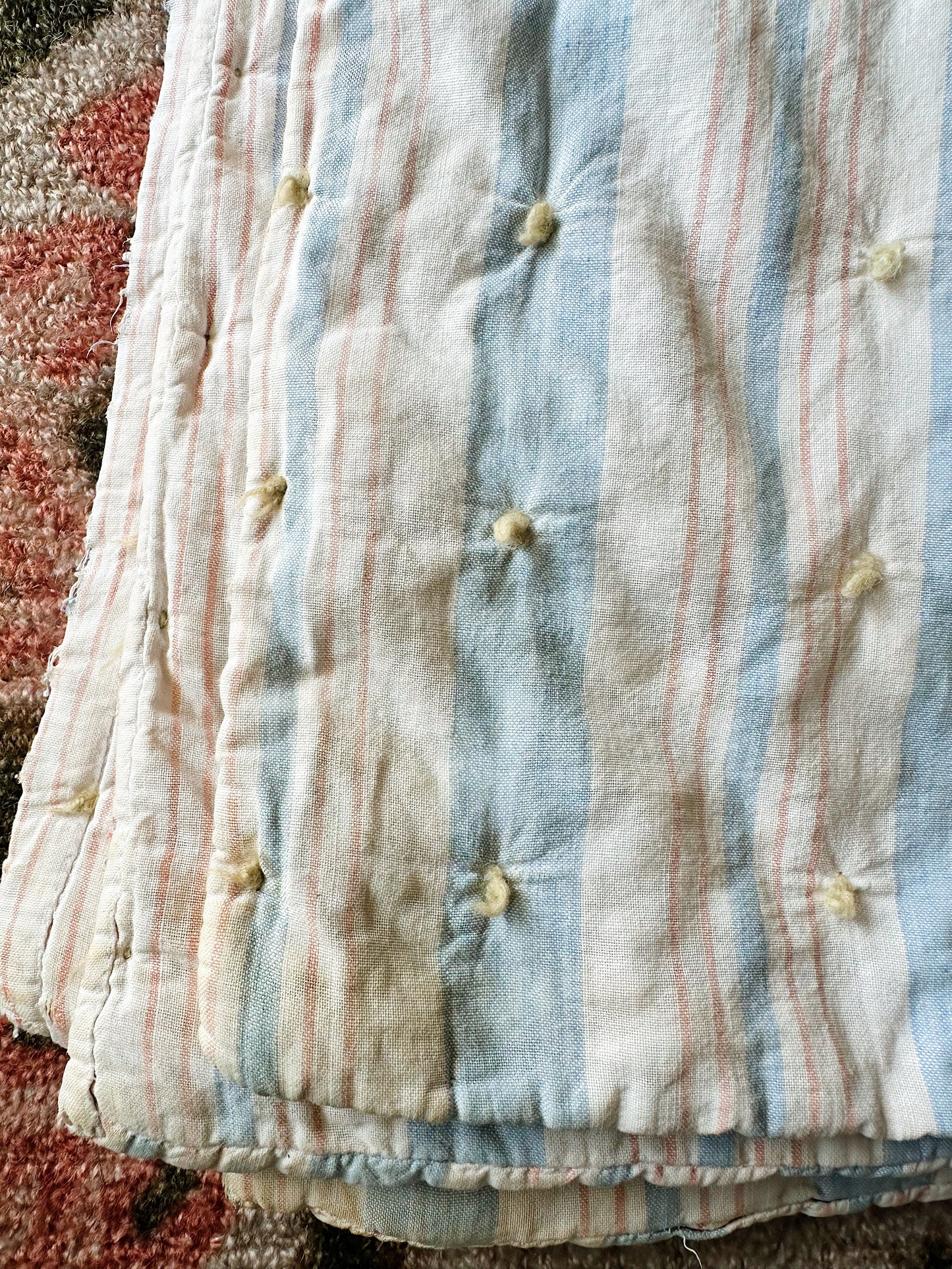 Hand Tied Vintage Cotton Ticking Comforter