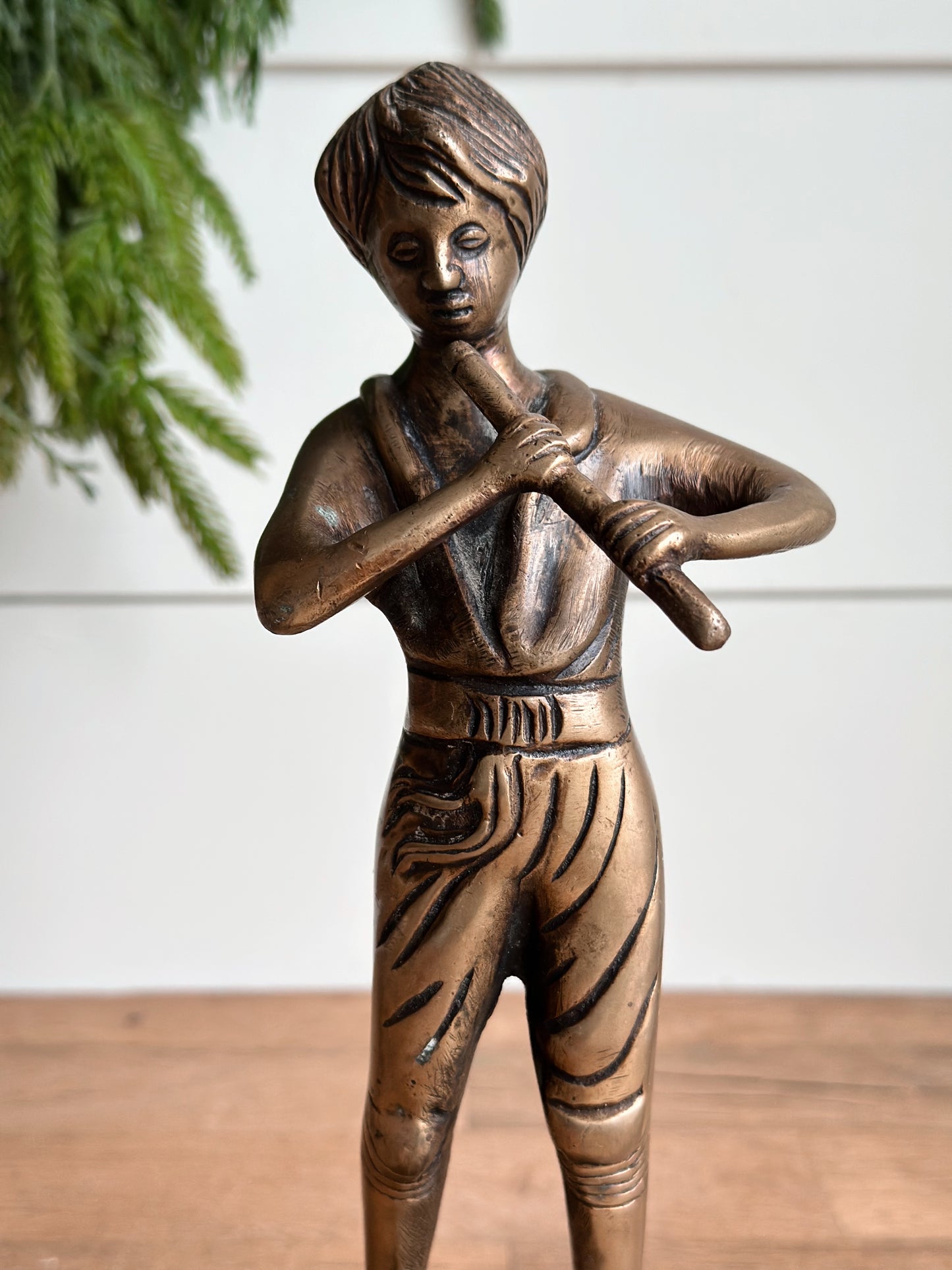 Vintage Brass Boy Flute Player