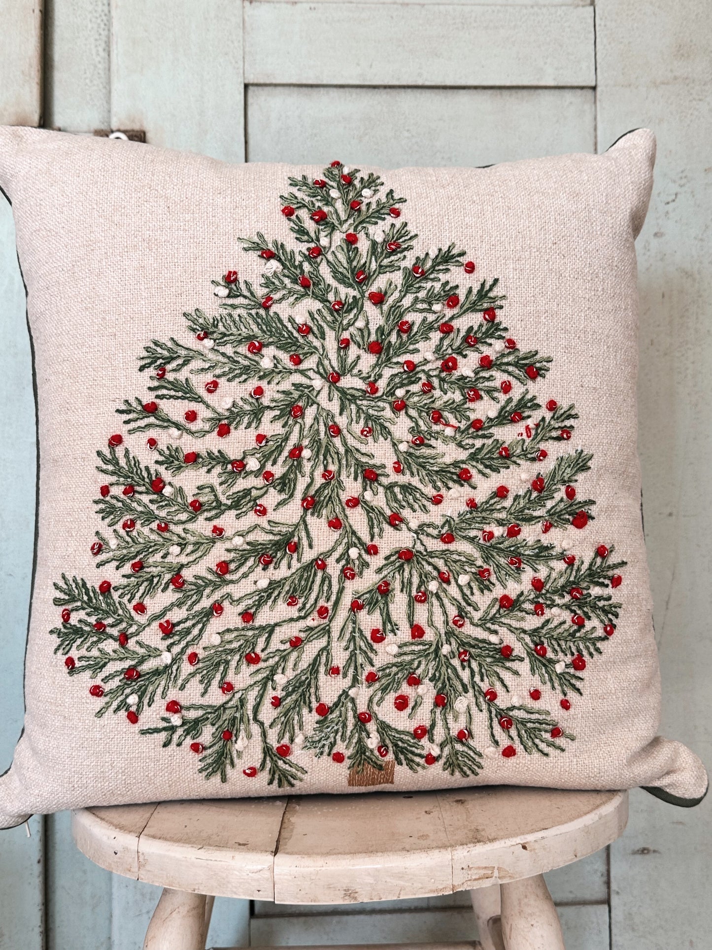 Embroidered Christmas Tree Pillow
