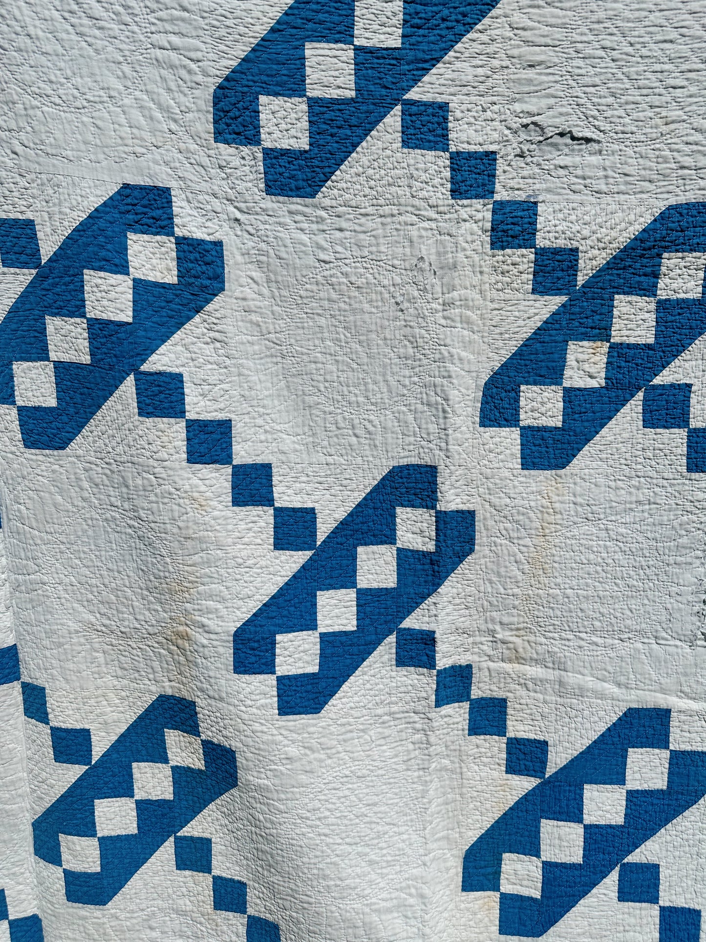 Antique Blue & White Roman Stripe Quilt, Hand Pieced & Hand Quilted