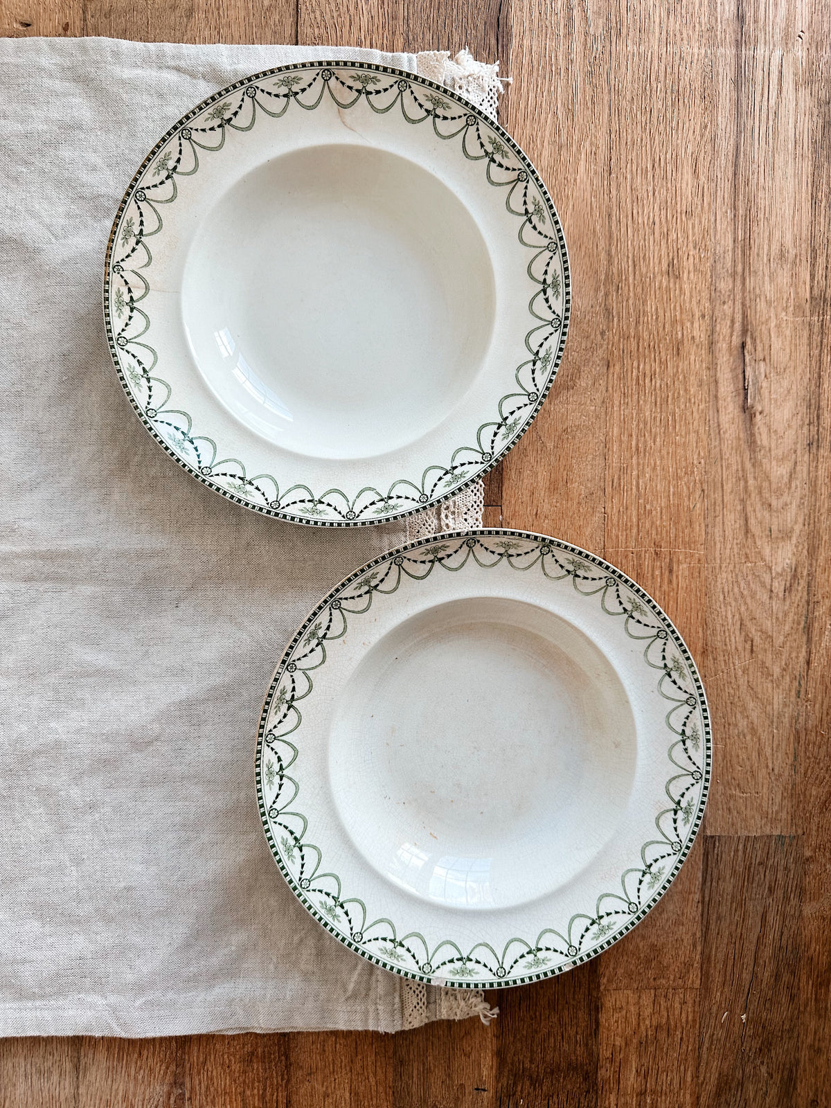 Pair of 1905 Antique Furnivals Ellesmere Shallow Soup Bowls