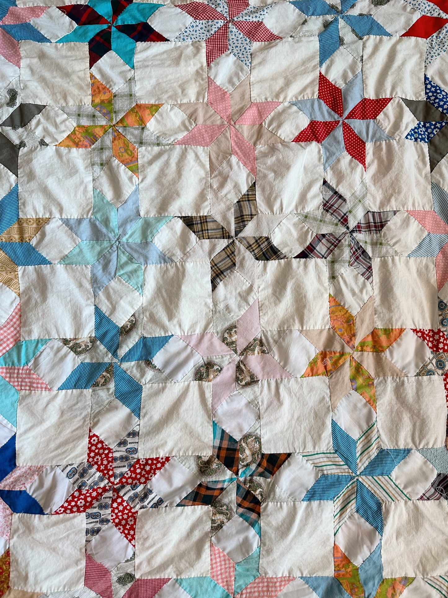 Vintage Hand Pieced 8-Point Star Quilt Top