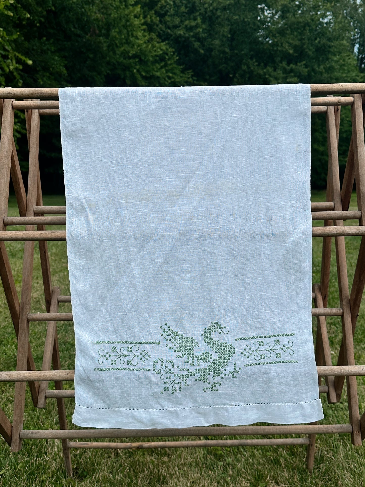Vintage Cross Stitched Swan Table Runner