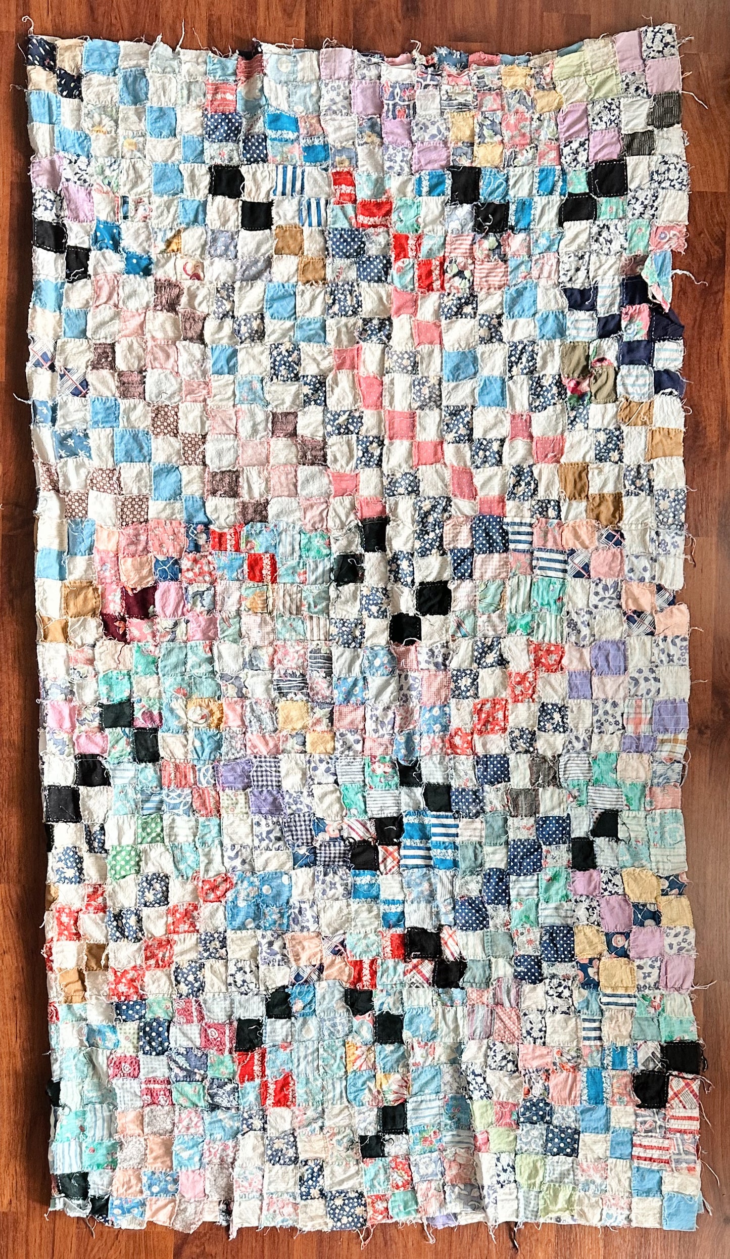 Vintage 1930s–40s Postage Stamp Scrap Quilt Top