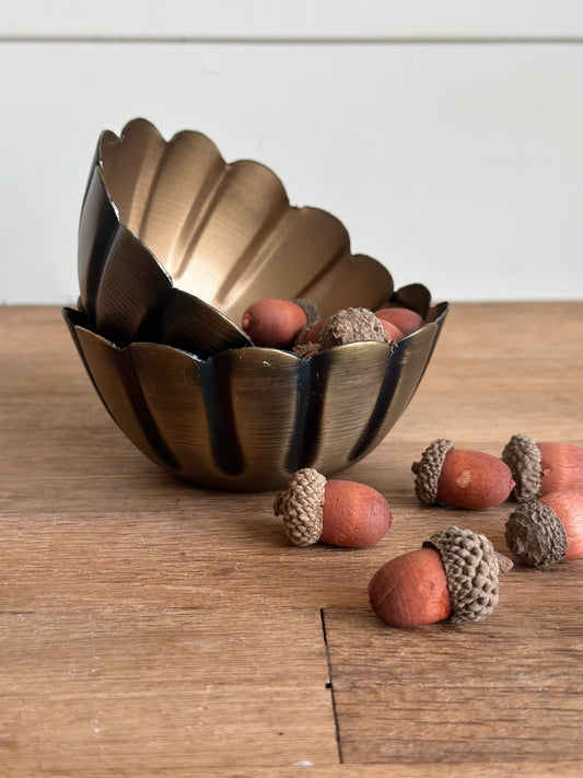 Pair of Petite Scalloped Brass Bowls