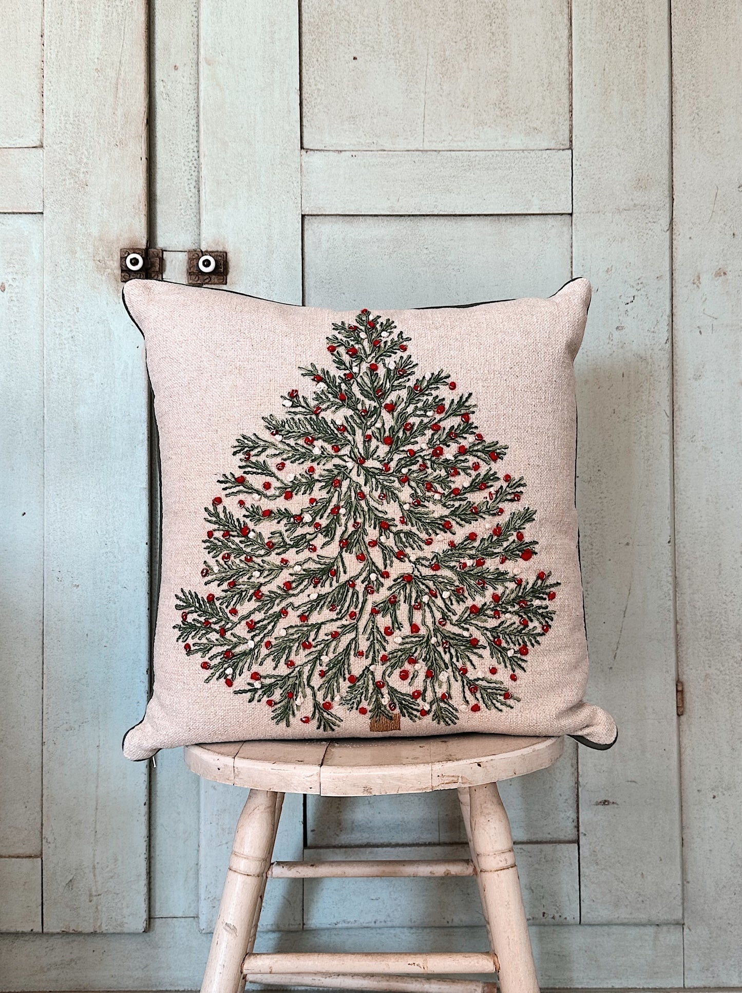 Embroidered Christmas Tree Pillow