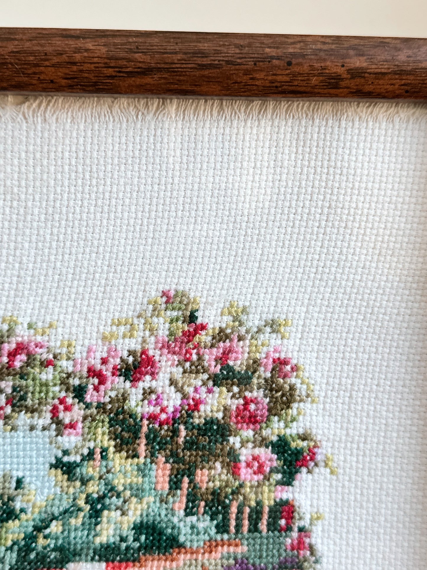 Vintage Framed Cross Stitch, Cottage with Sheep