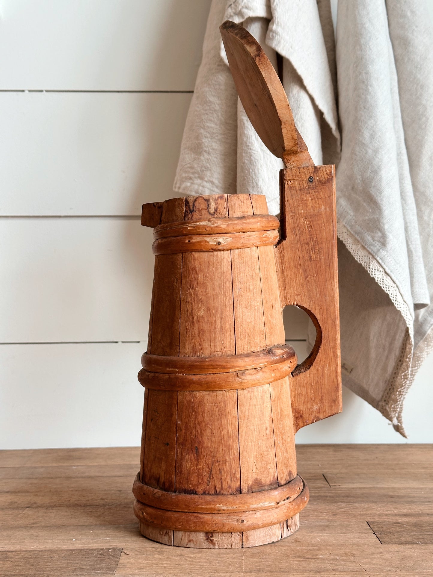 Vintage Folk Art Carved Wood Stein