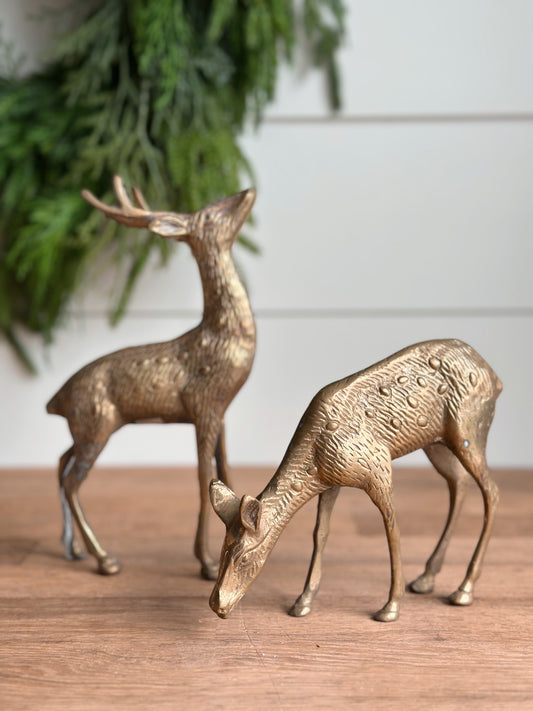Pair of Vintage Brass Deer