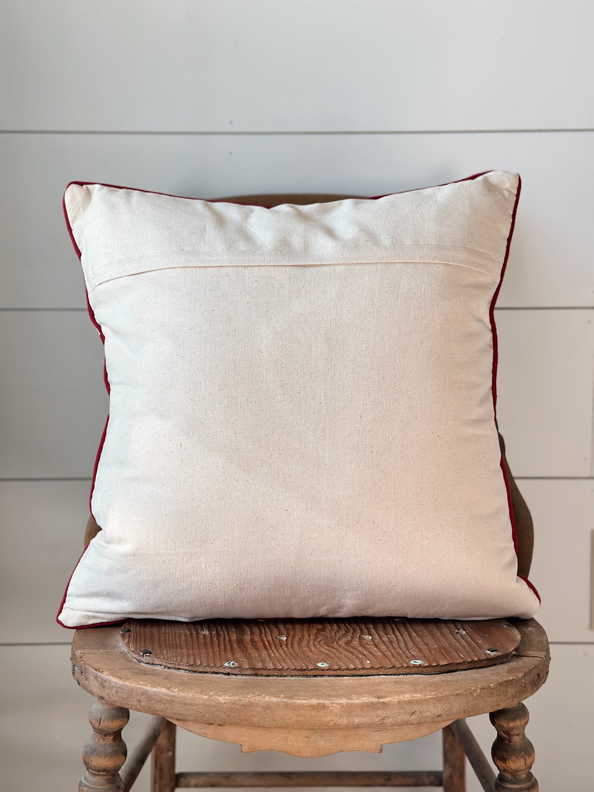 Ruby Red Crewelwork Floral Pillow