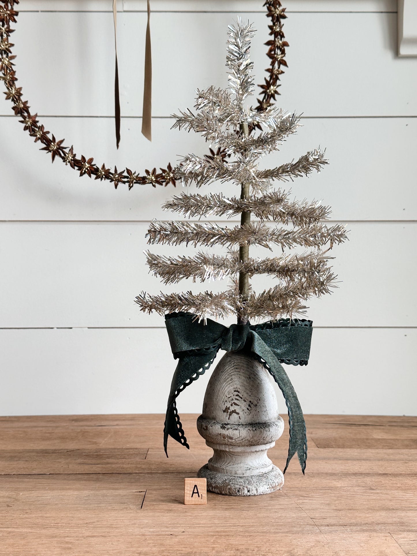 Vintage Wood Finial Tinsel Tree