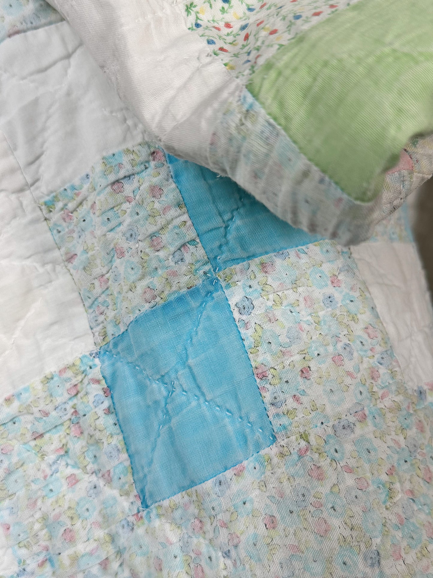 Vintage Hand Stitched Pastel Irish Chain Variation Quilt