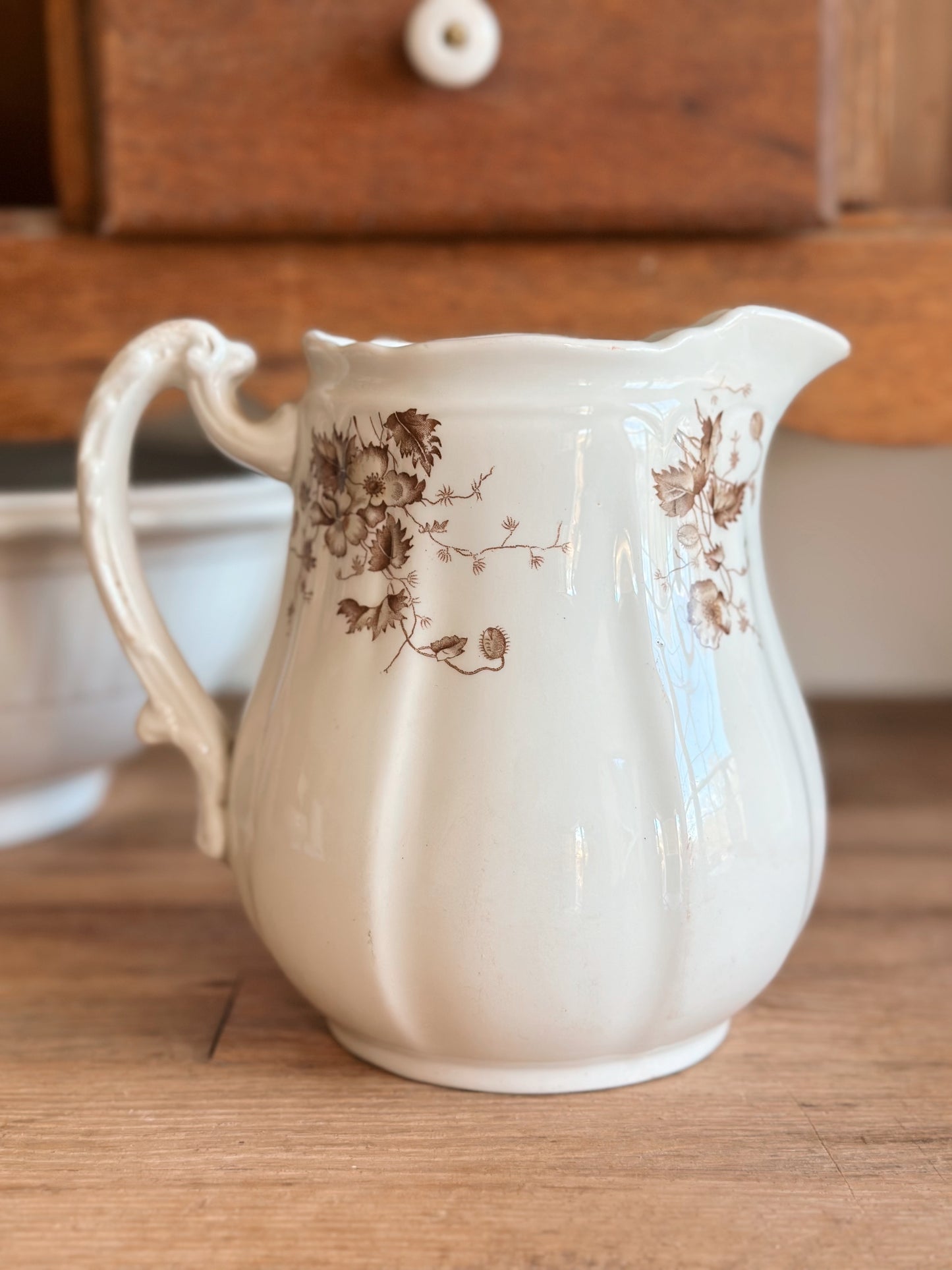 J&G Meakin Brown & White Transferware Ironstone Pitcher