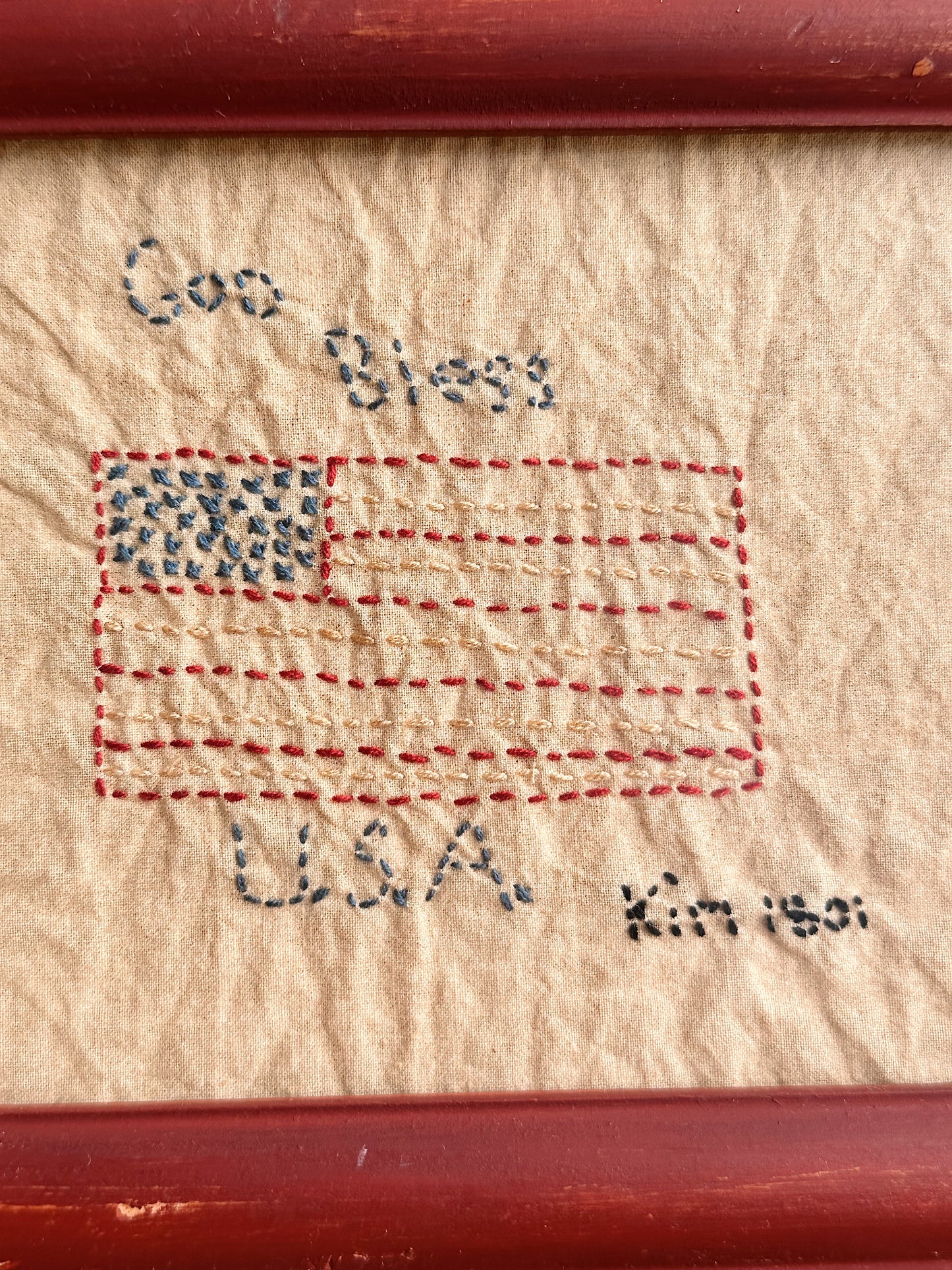 Vintage God Bless USA Embroidery Piece