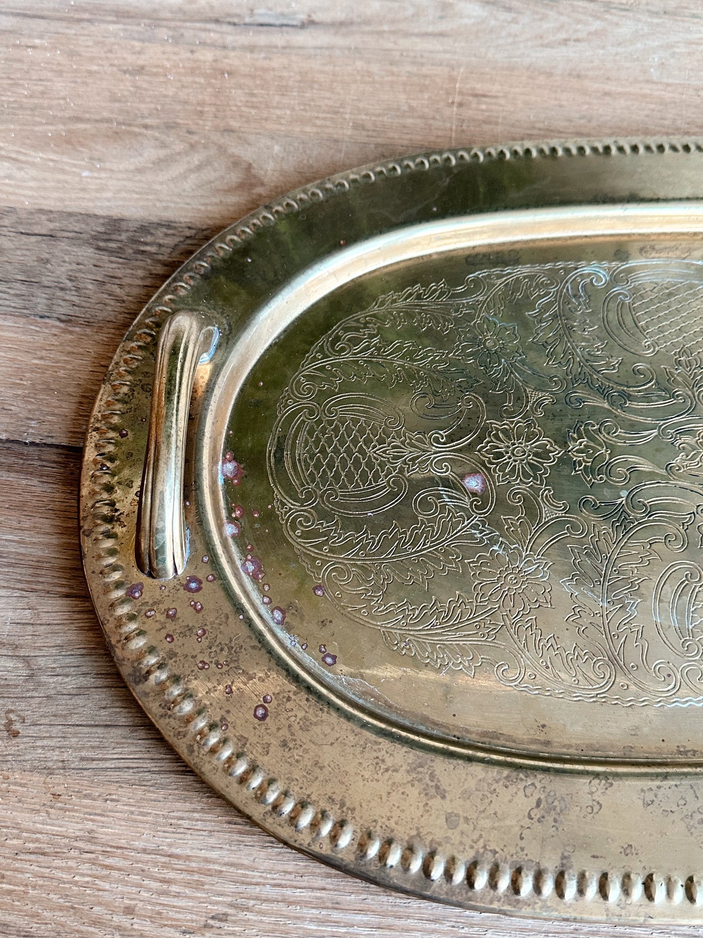 Vintage Engraved Brass Tray