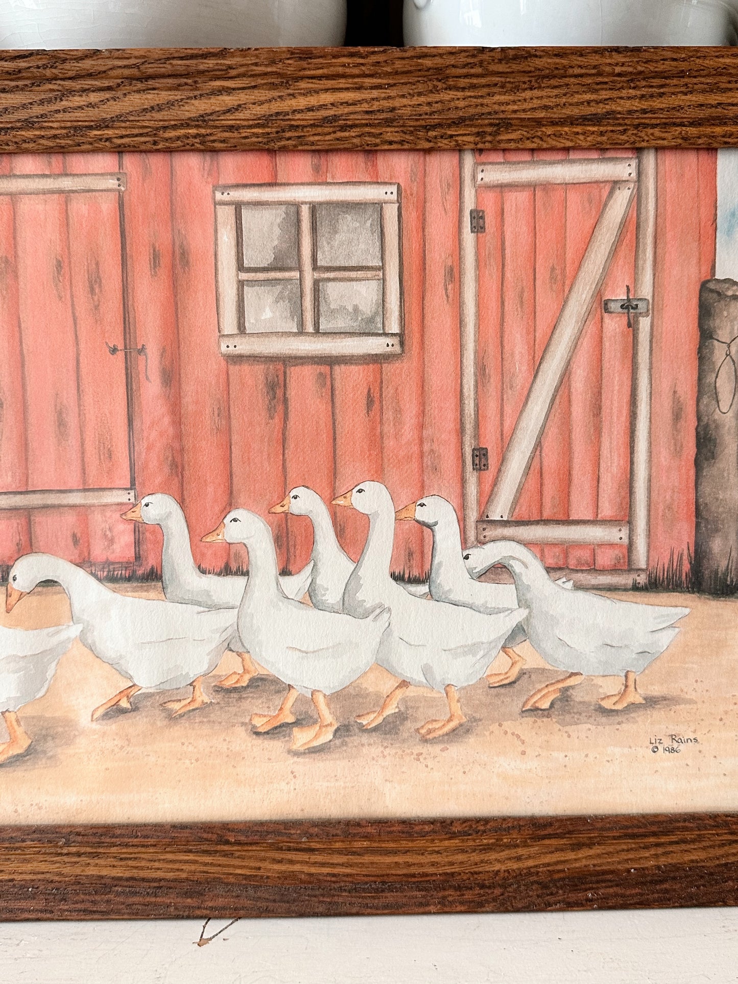 Vintage Ducks By a Barn Print, Framed
