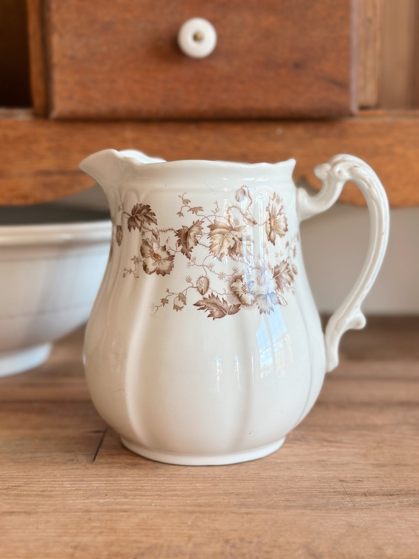 J&G Meakin Brown & White Transferware Ironstone Pitcher